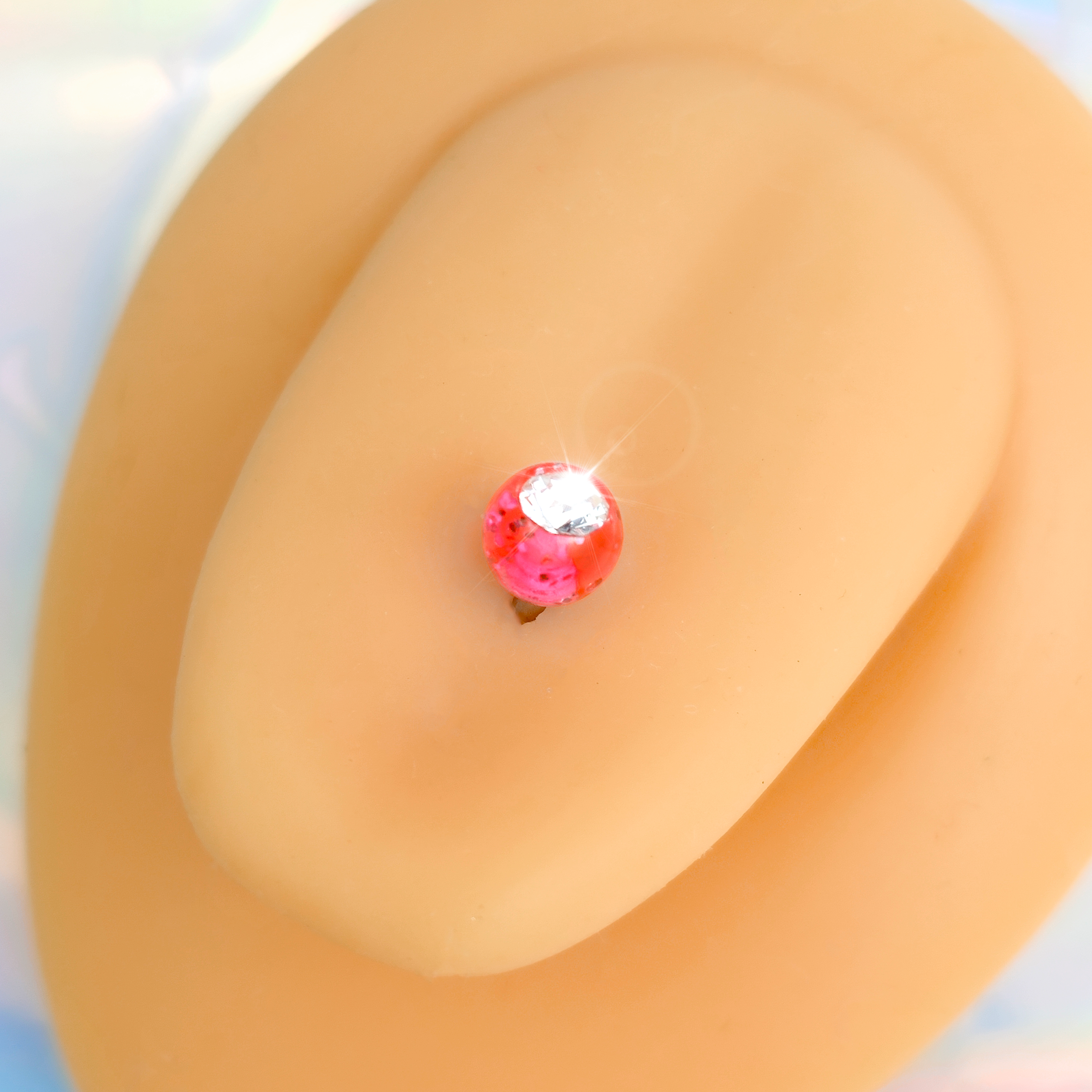 Single Gem Shocking Pink Glitter Barbell Tongue Ring