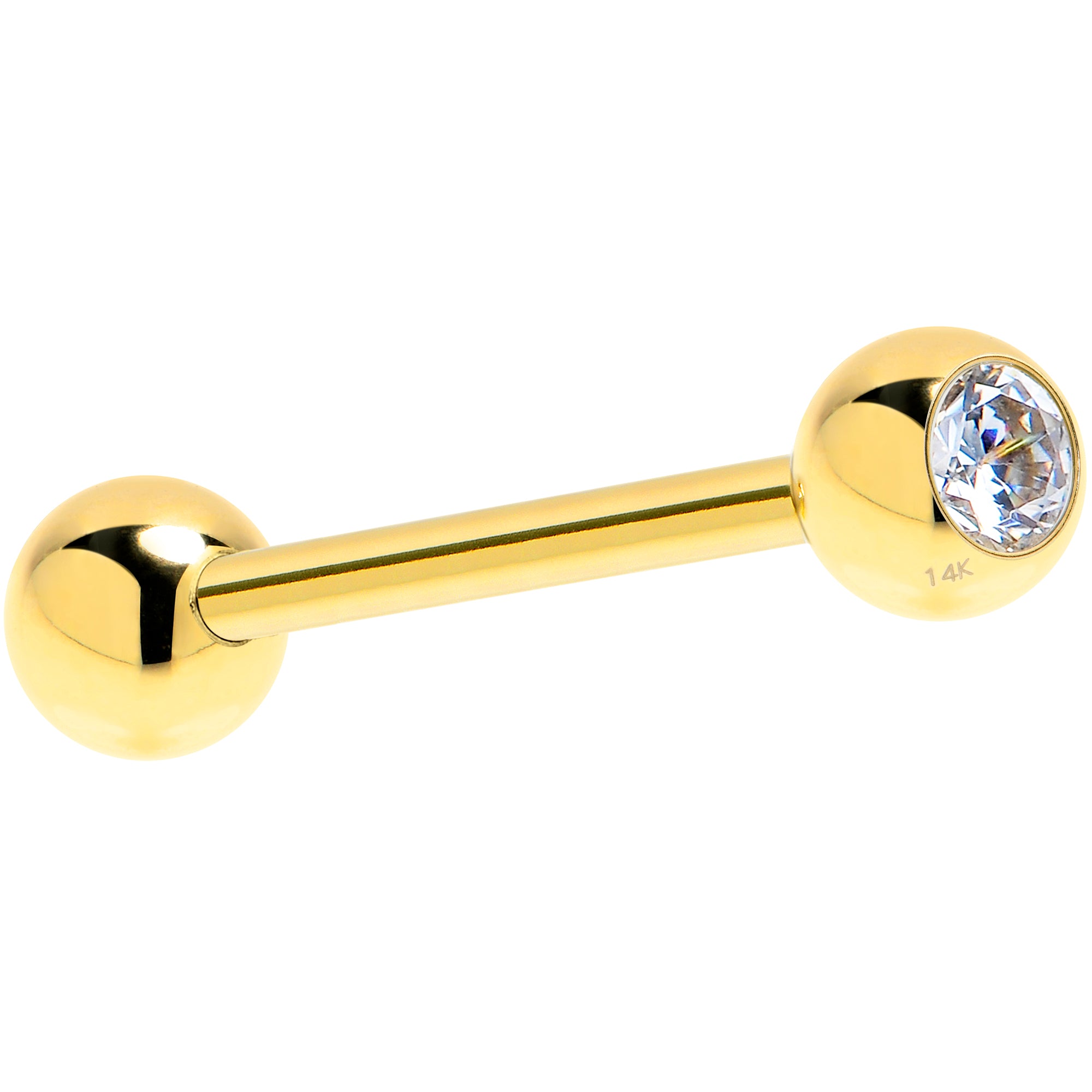 Solid 14KT Yellow GOLD Crystalline Gem CZ SOLITAIRE Barbell Tongue Ring