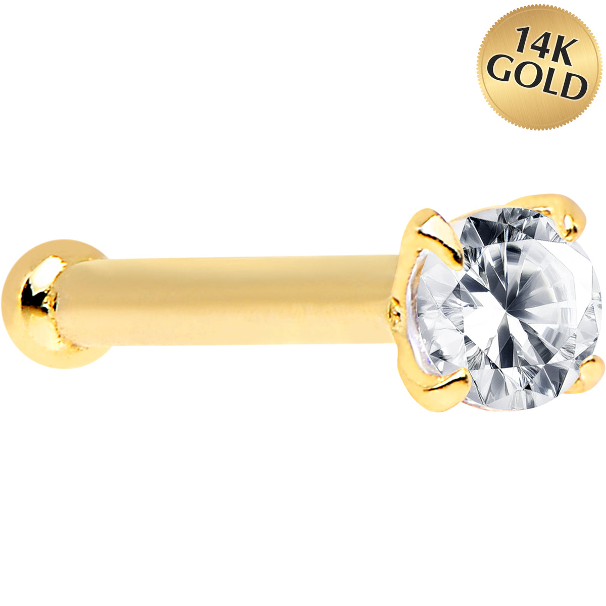 Solid 14kt gold sale nose piercing bar with a clear CZ princess cut Gem 20g Mark 14k