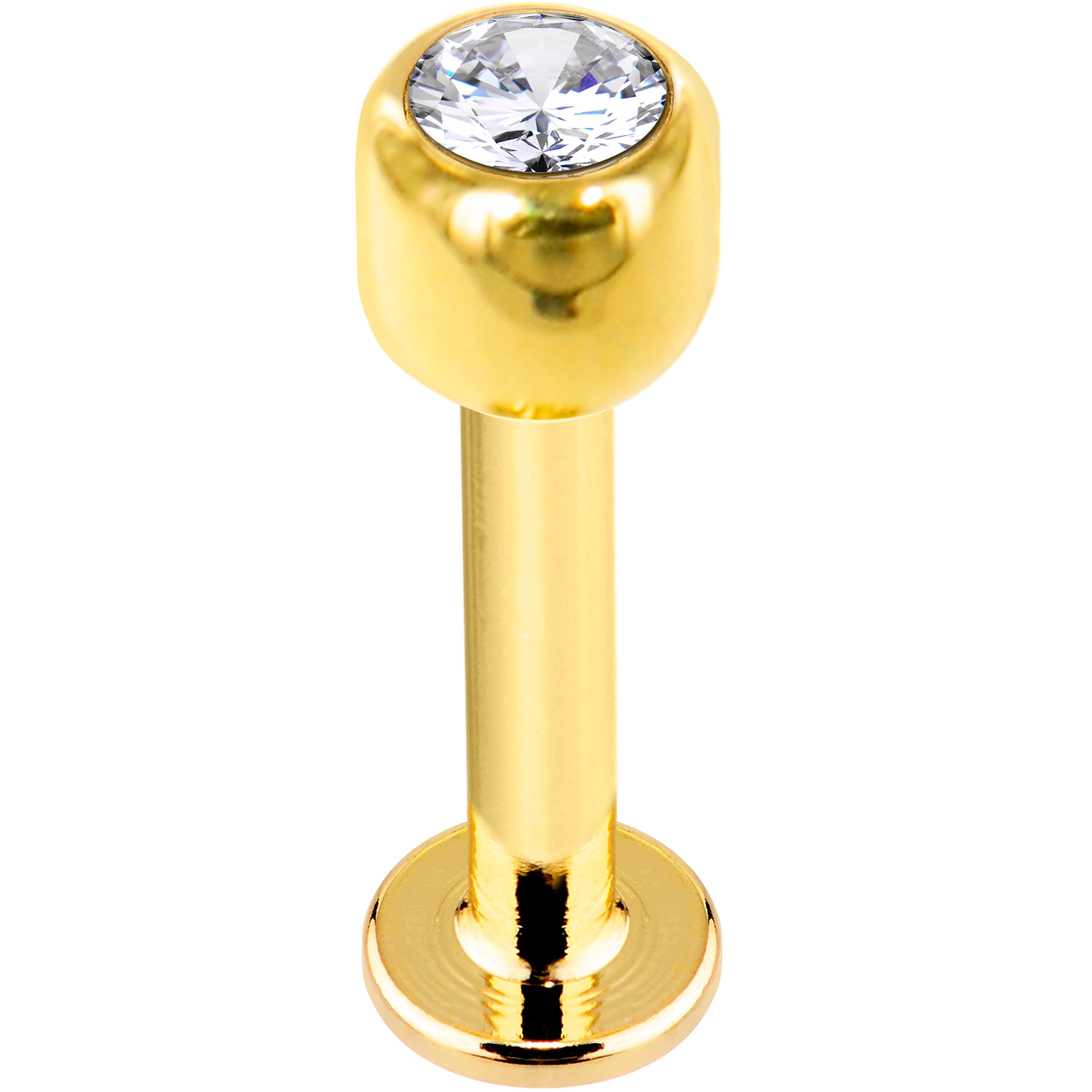 14 Gauge Solid 14KT Yellow Gold Cubic Zirconia Labret - 3/8 5mm