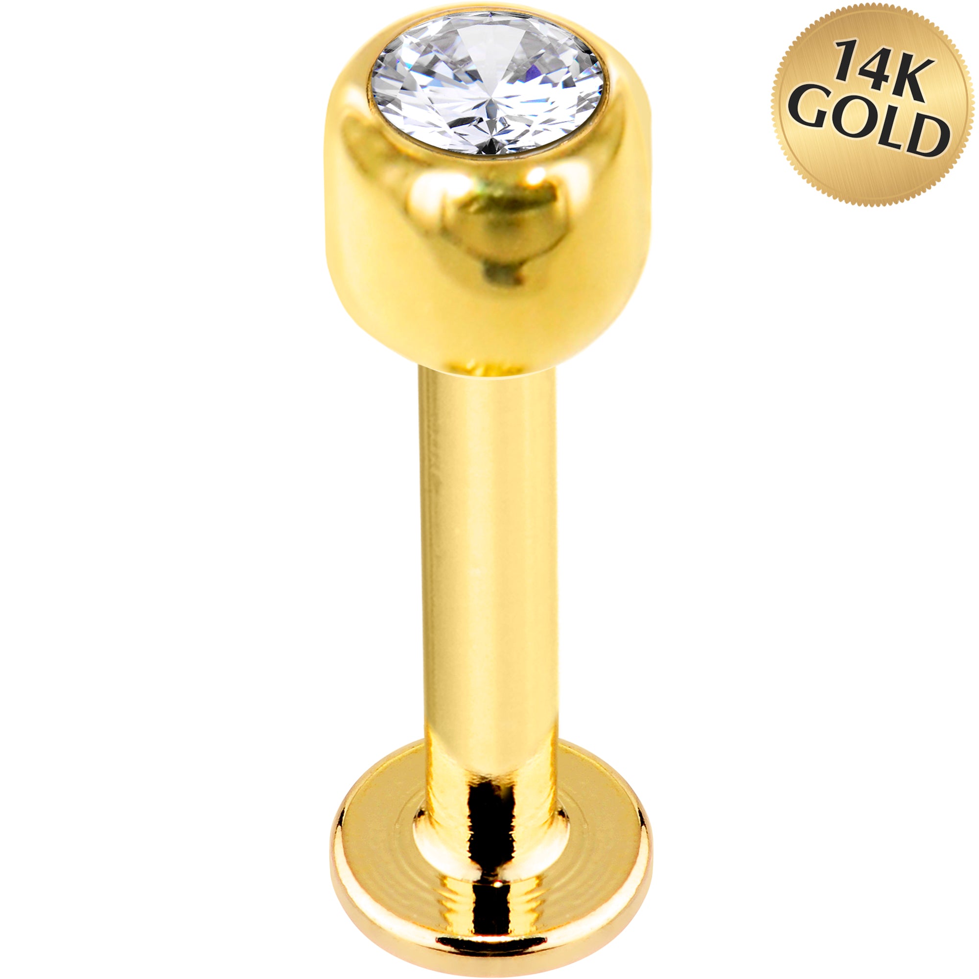 14 Gauge Solid 14KT Yellow Gold Cubic Zirconia Labret - 3/8 5mm