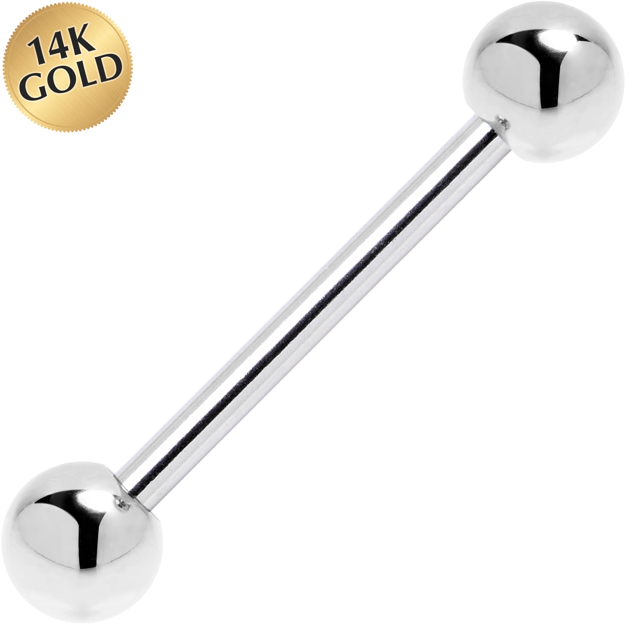 Solid 14KT White Gold Barbell Tongue Ring 5/8 5MM Ball