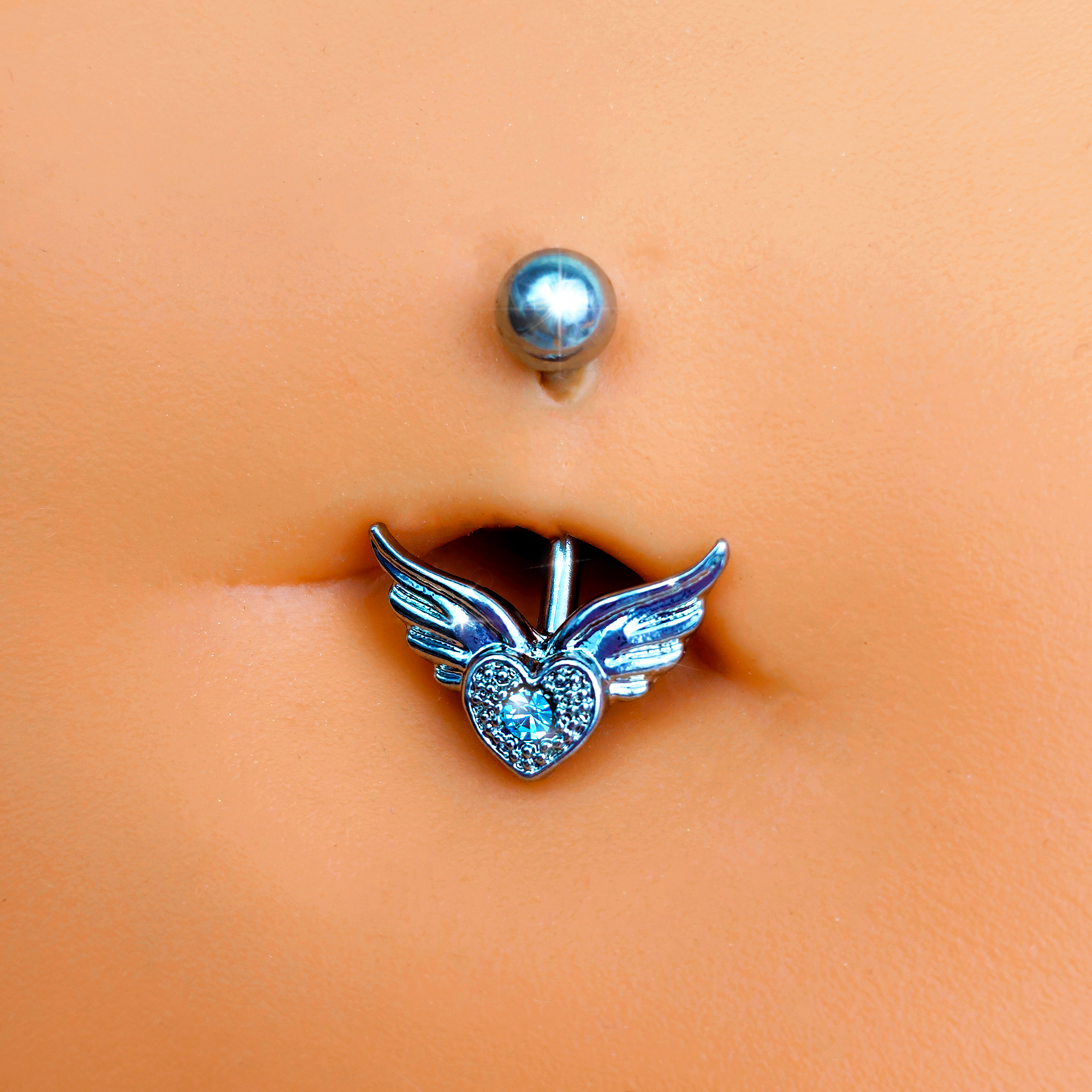 Aqua Gem Valentines Day Winged Heart Belly Ring Set of 4