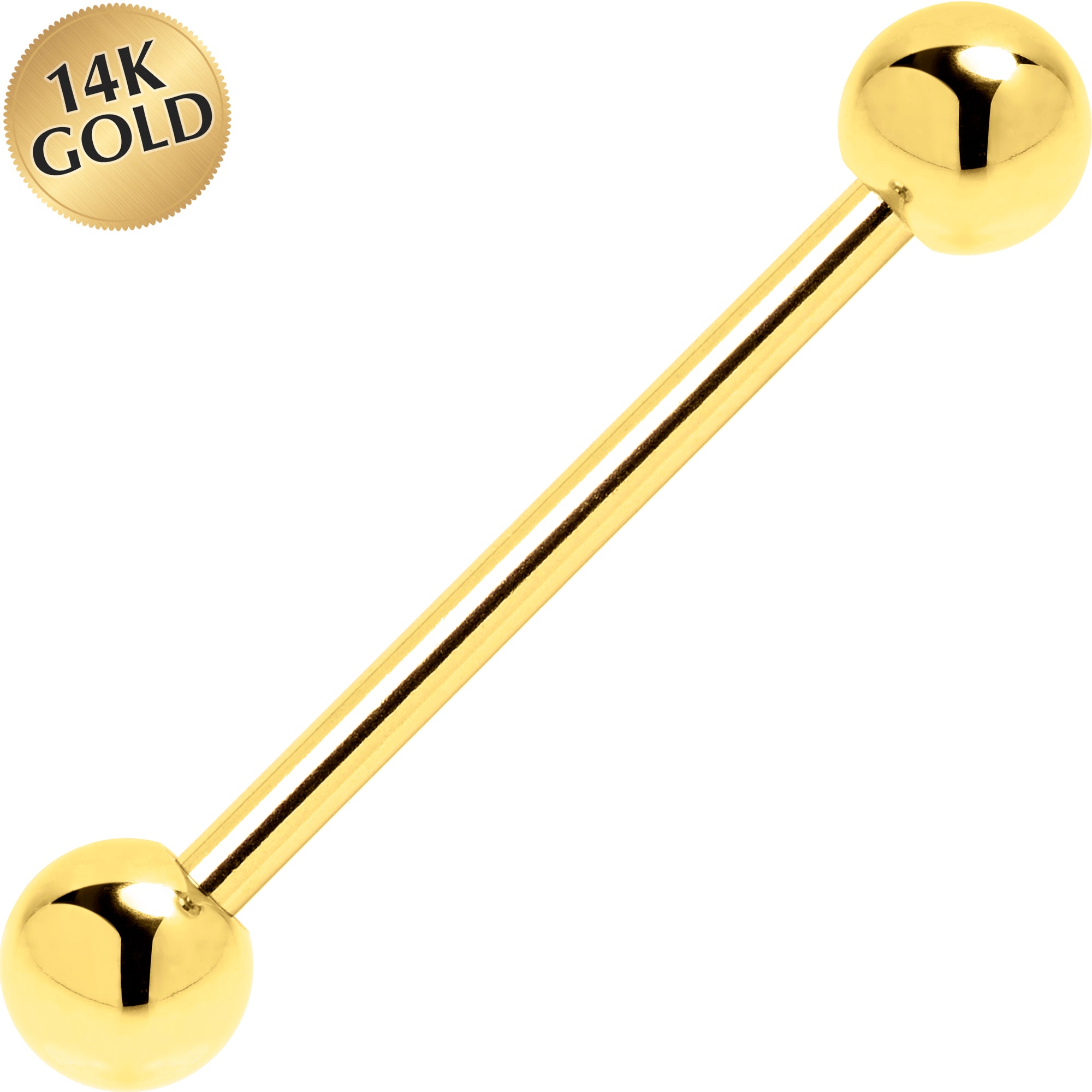 Solid 14KT Yellow Gold Barbell Tongue Ring 3/4 5MM