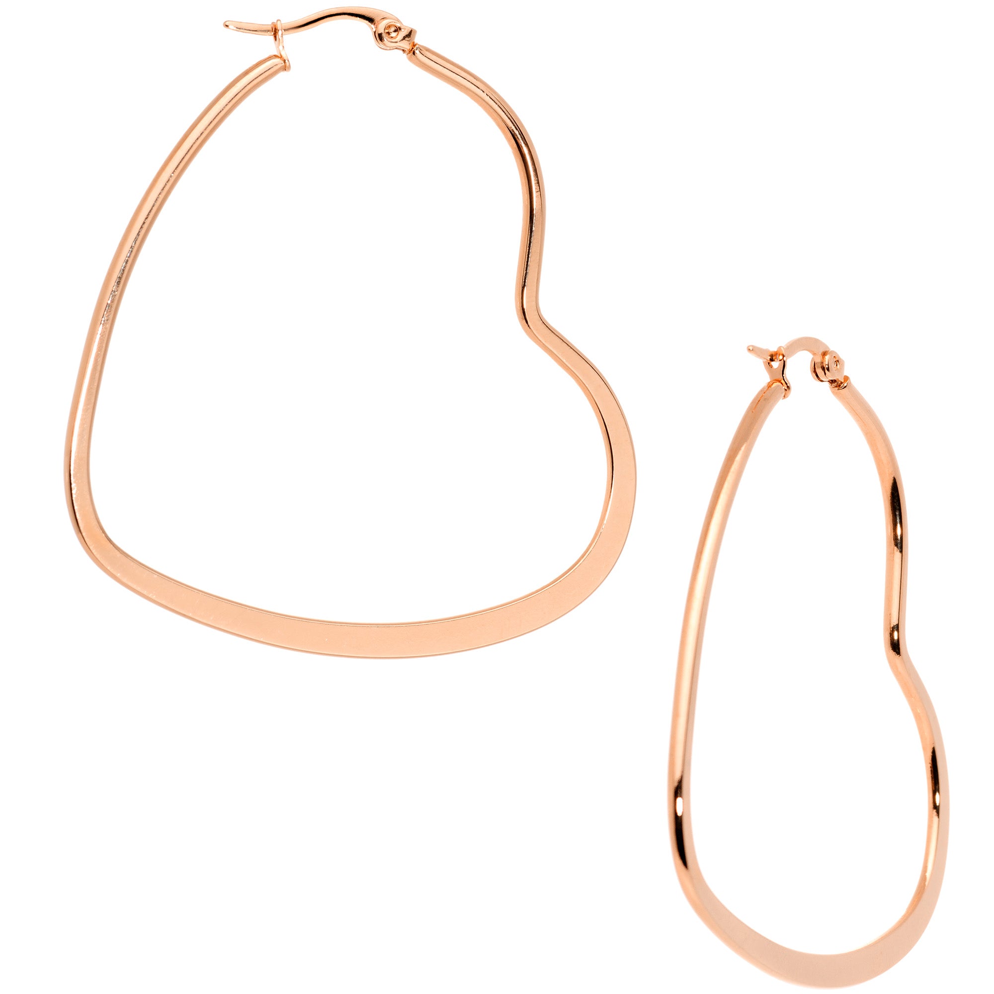 50mm Rose Gold Tone PVD Stainless Steel Heart Hoop Earrings