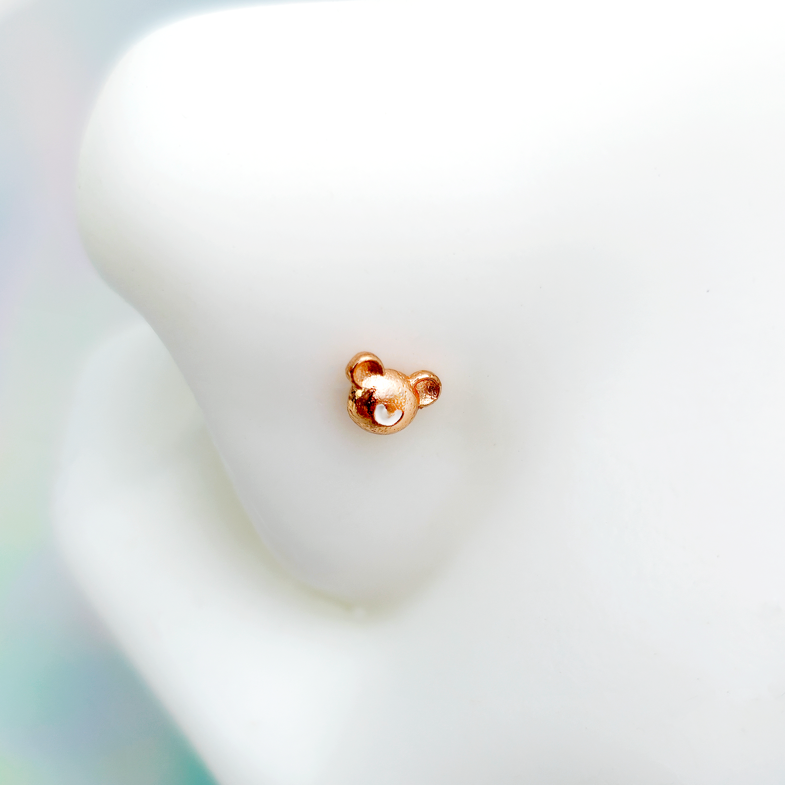 22 Gauge 5/16 Rose Gold Tone Tiny Teddy Bear L Shaped Nose Ring