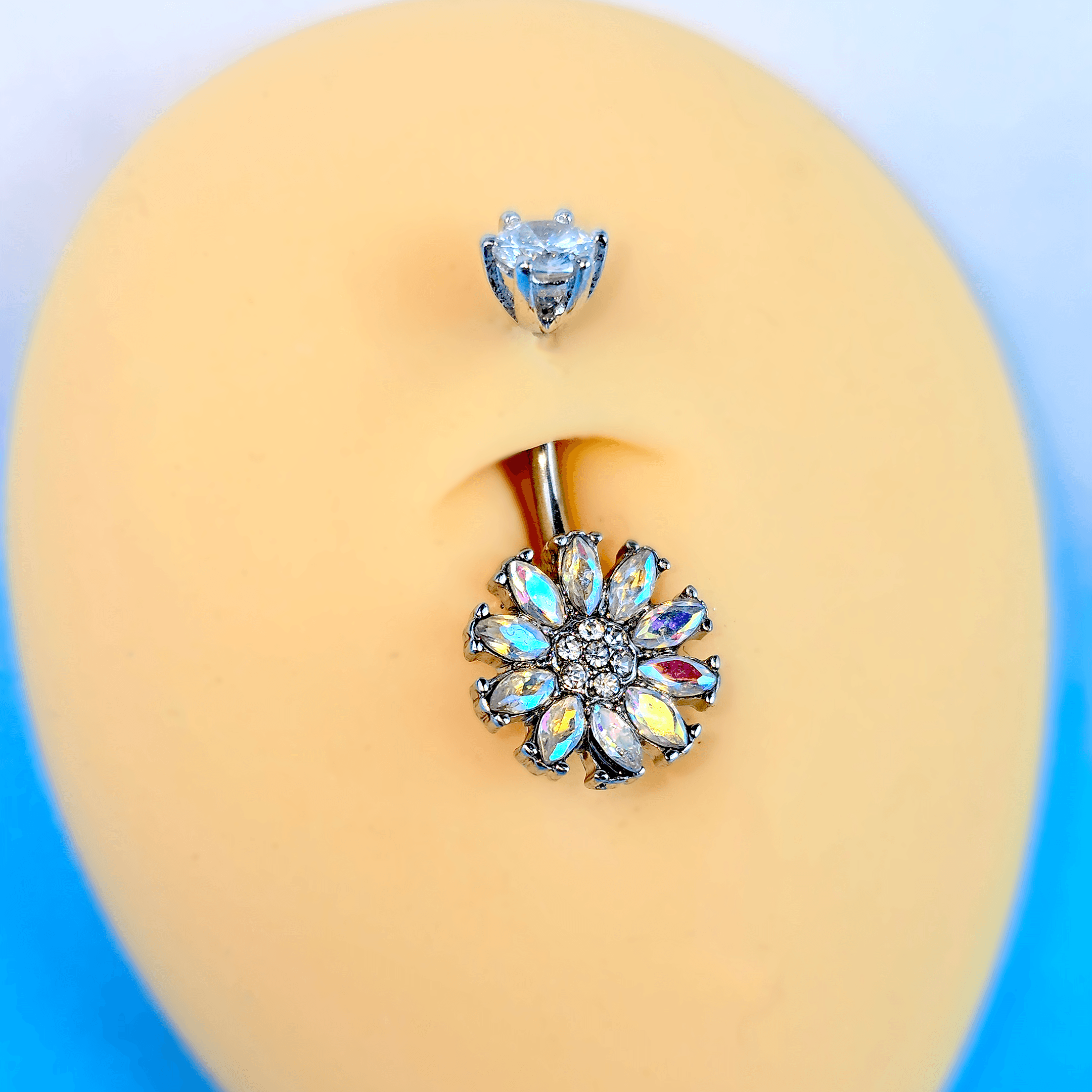 Clear Aurora CZ Gem Flower Belly Ring