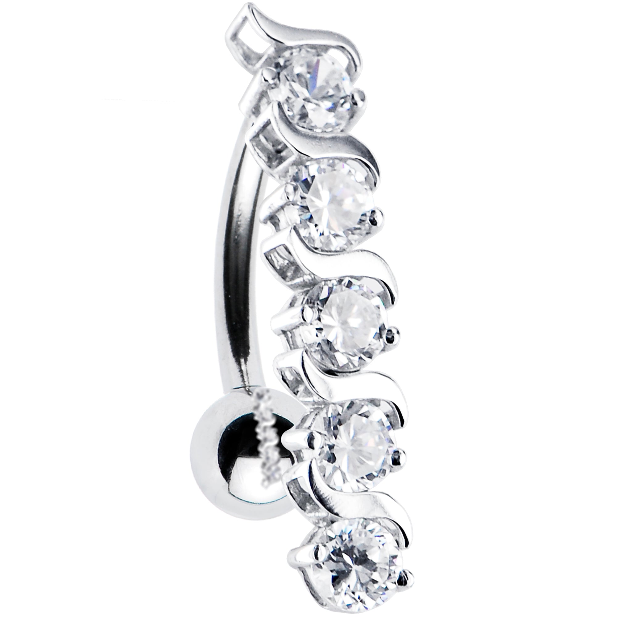 16 Gauge Solid 14KT White Gold TOP DROP Cubic Zirconia DELIGHT Belly Ring