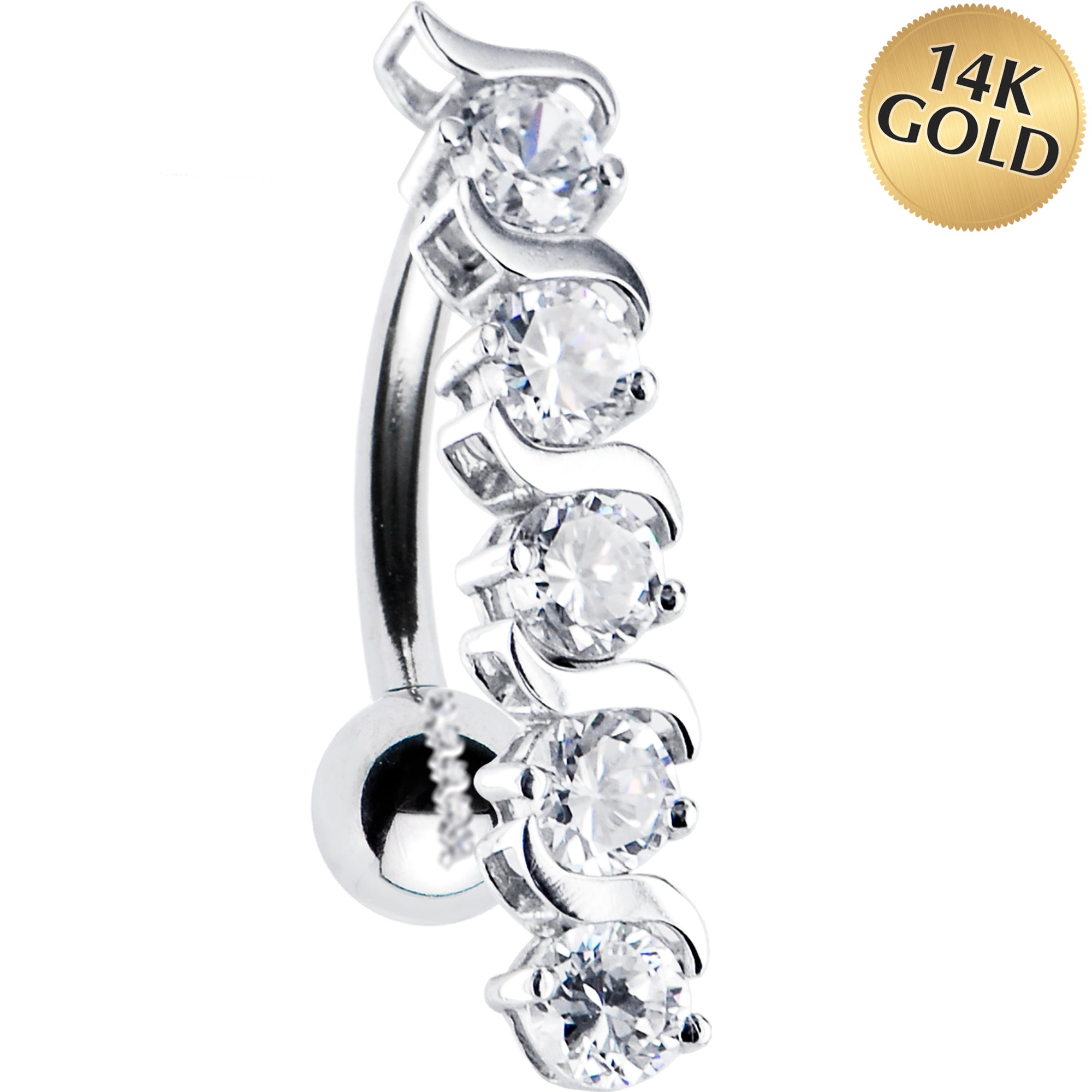 16 Gauge Solid 14KT White Gold TOP DROP Cubic Zirconia DELIGHT Belly Ring