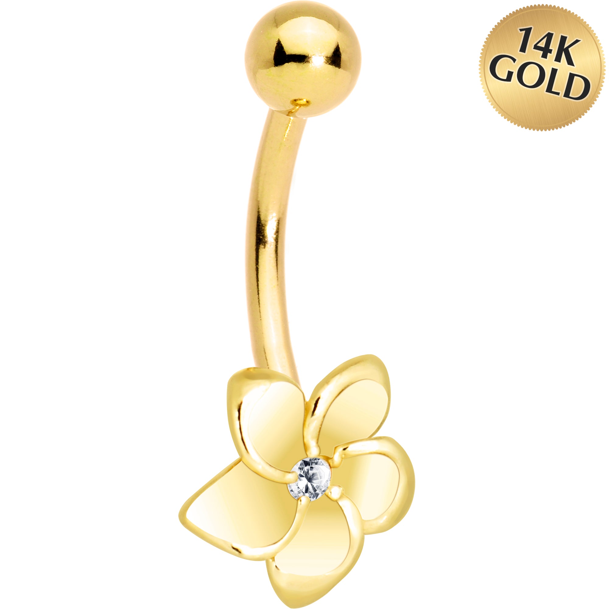 16 Gauge Solid 14KT Yellow Gold FLOWER Belly Ring