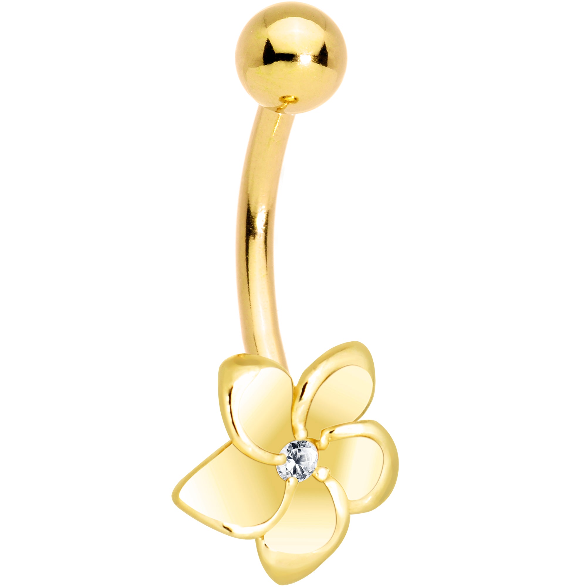 16 Gauge Solid 14KT Yellow Gold FLOWER Belly Ring