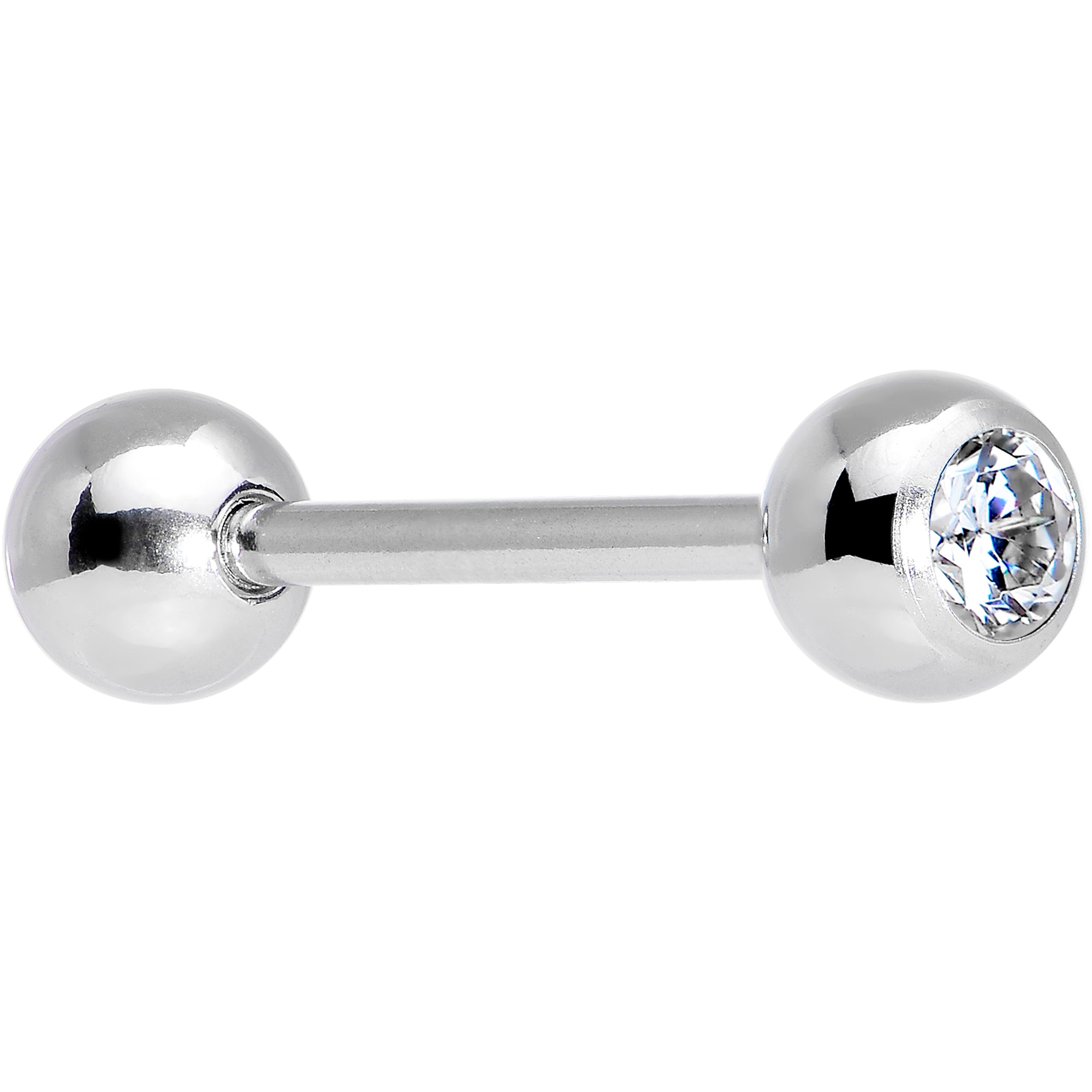 Solid 14KT White GOLD Crystalline CZ SOLITAIRE Barbell Tongue Ring