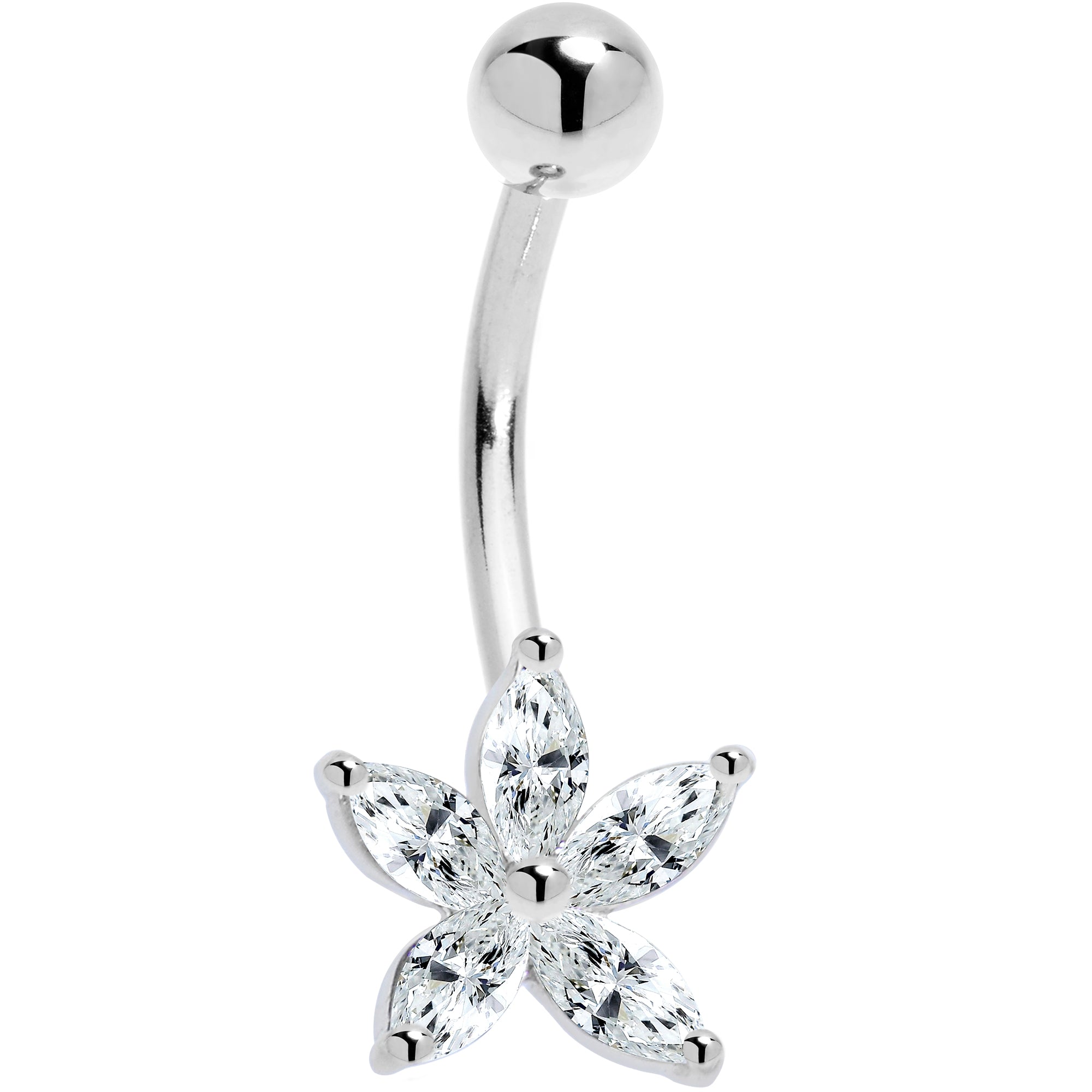 16 Gauge Solid 14KT White Gold Cubic Zirconia LILY Belly Ring