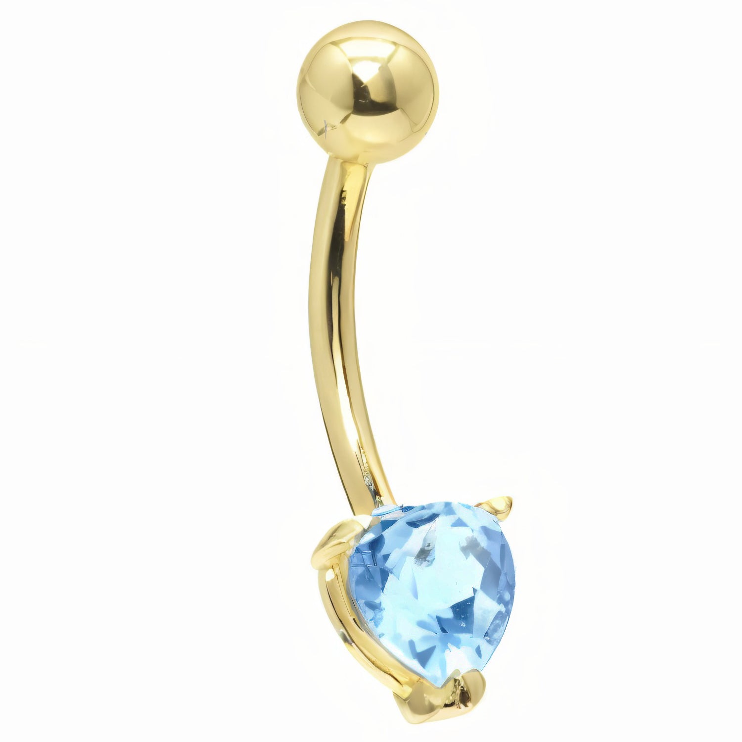 16 Gauge Solid 14KT Yellow Gold Genuine Blue Topaz Heart Solitaire Belly Ring