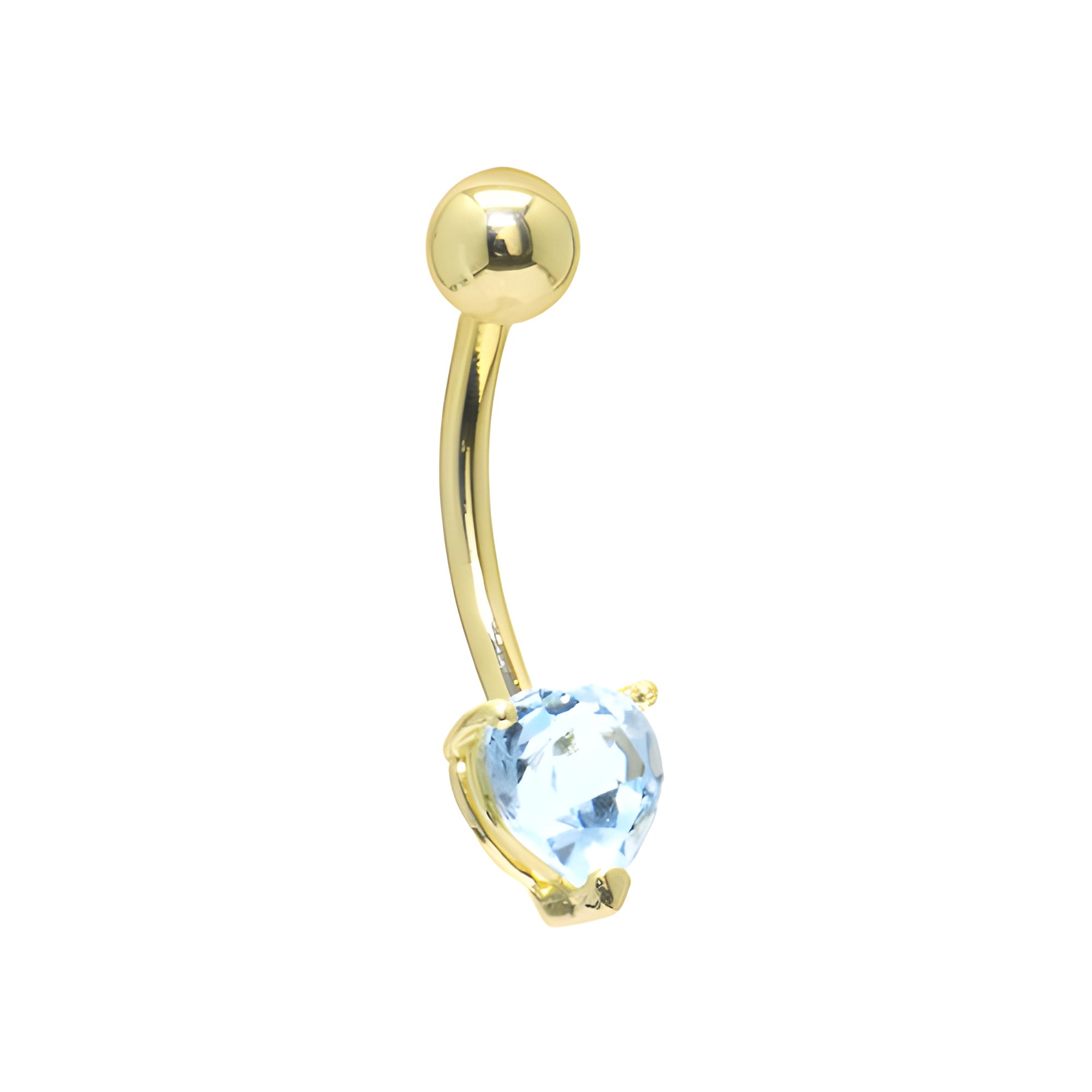 16 Gauge Solid 14KT Yellow Gold Genuine Blue Topaz Heart Solitaire Belly Ring