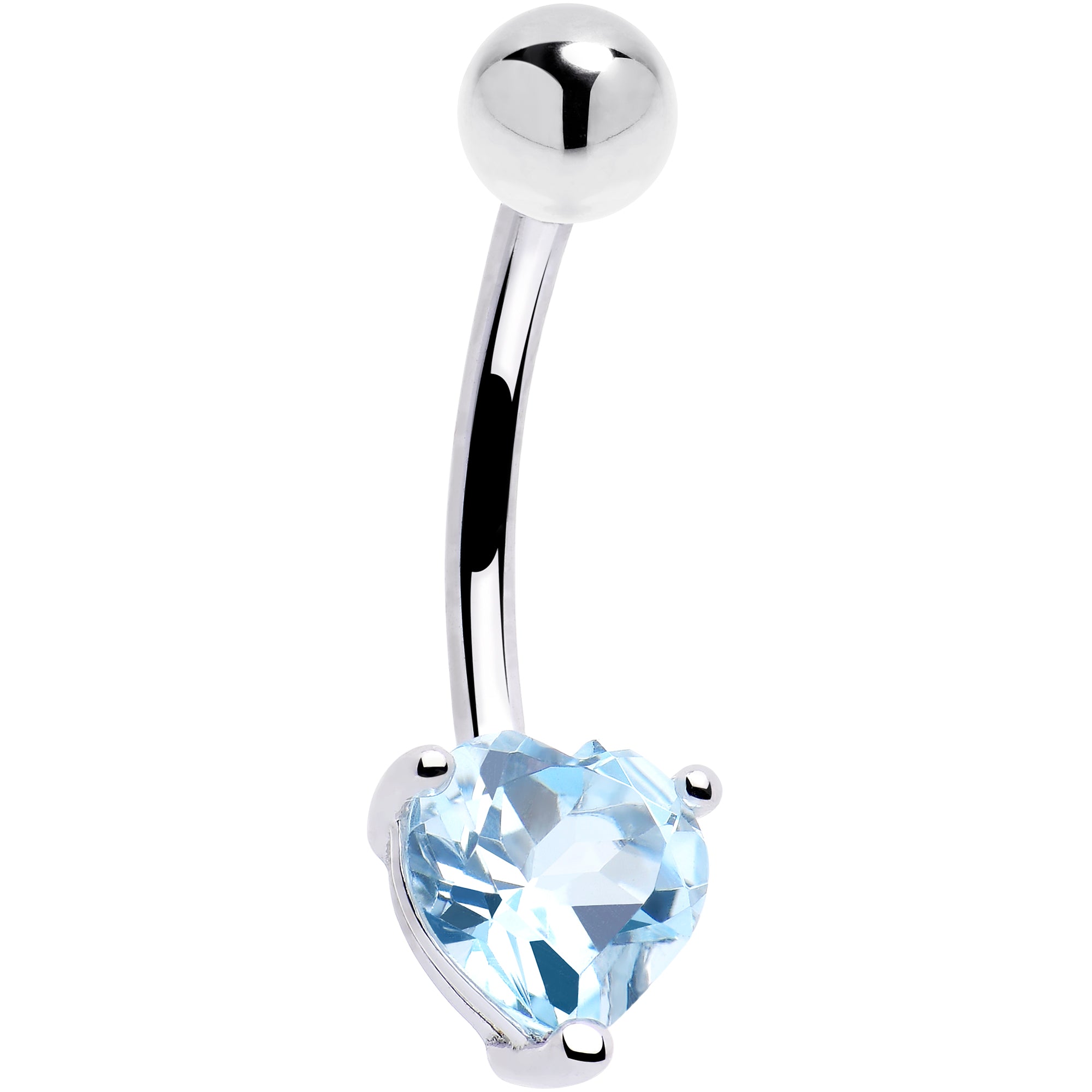 16 Gauge 14kt White Gold Genuine Blue Topaz Heart Belly Ring