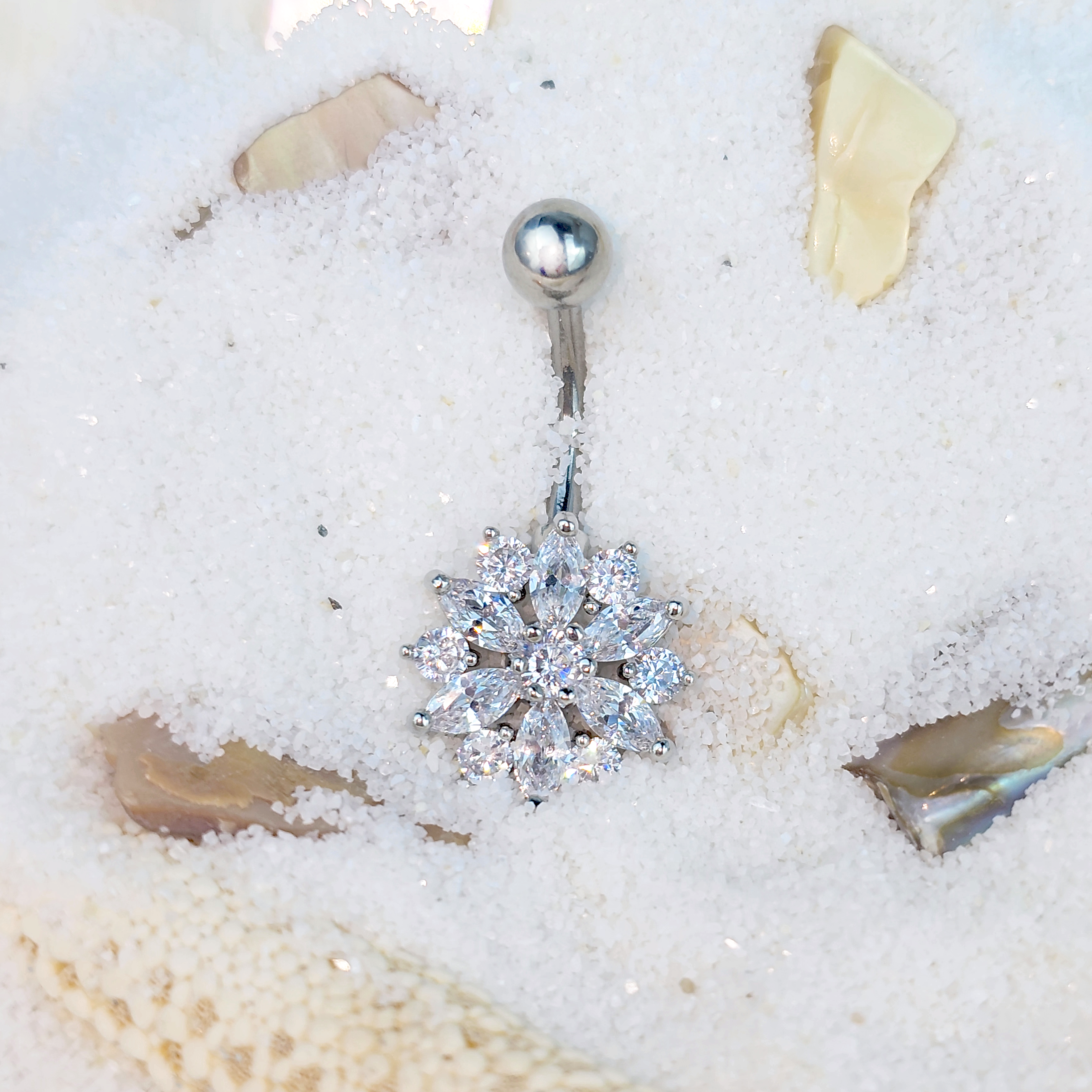 Clear CZ Gem Star Burst Belly Ring