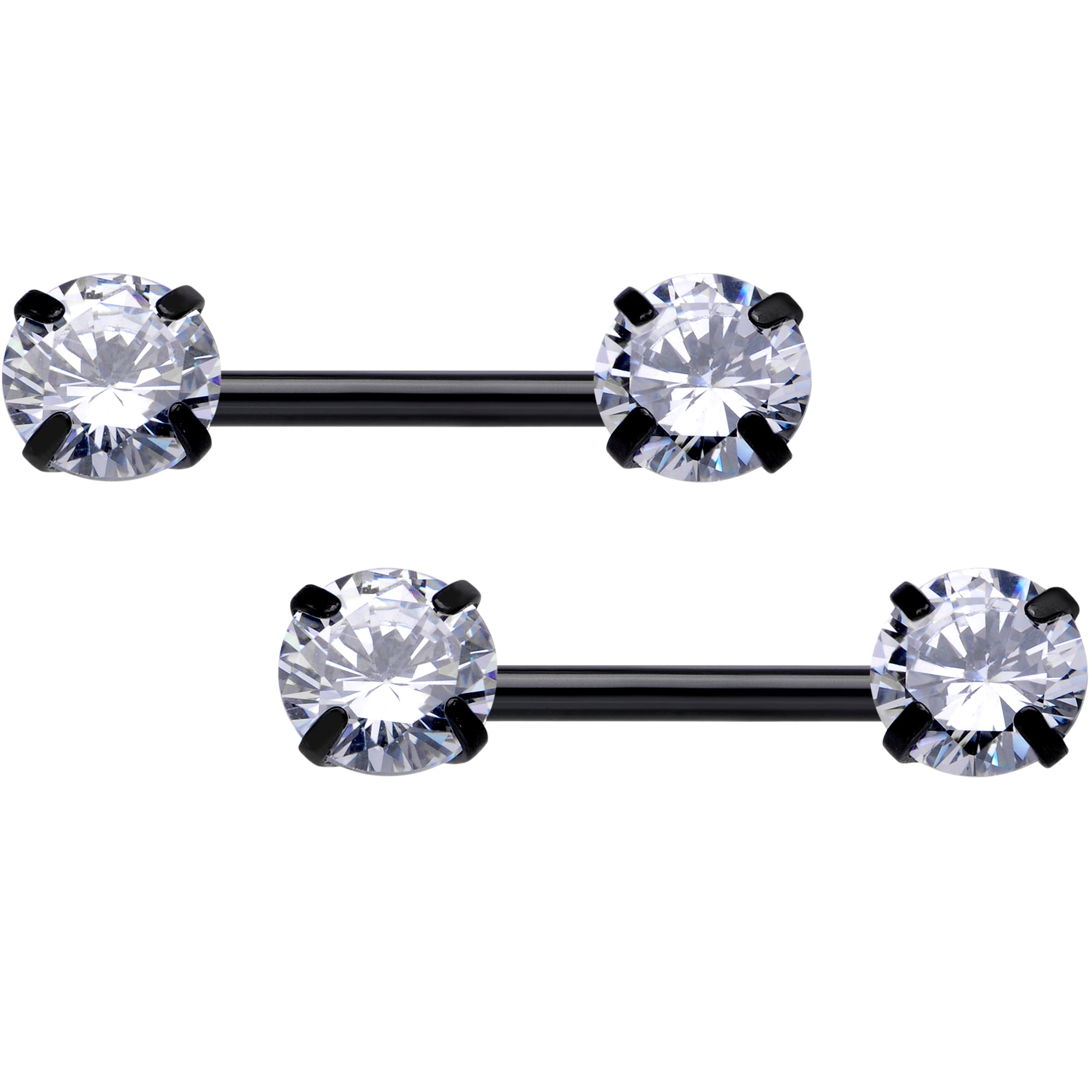 14 Gauge 1/2 Clear CZ Gem Black Threadless Barbell Nipple Ring Set