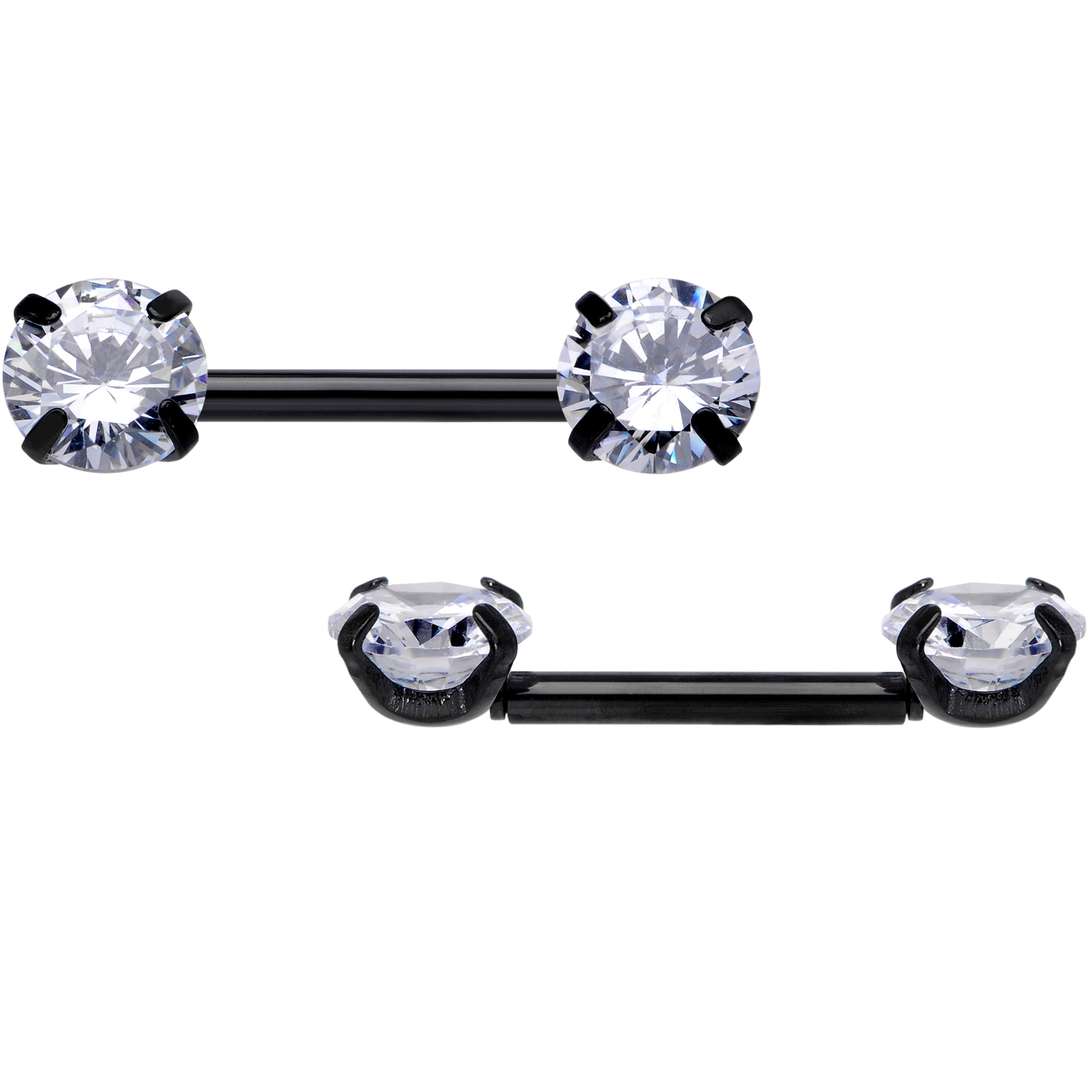 14 Gauge 1/2 Clear CZ Gem Black Threadless Barbell Nipple Ring Set