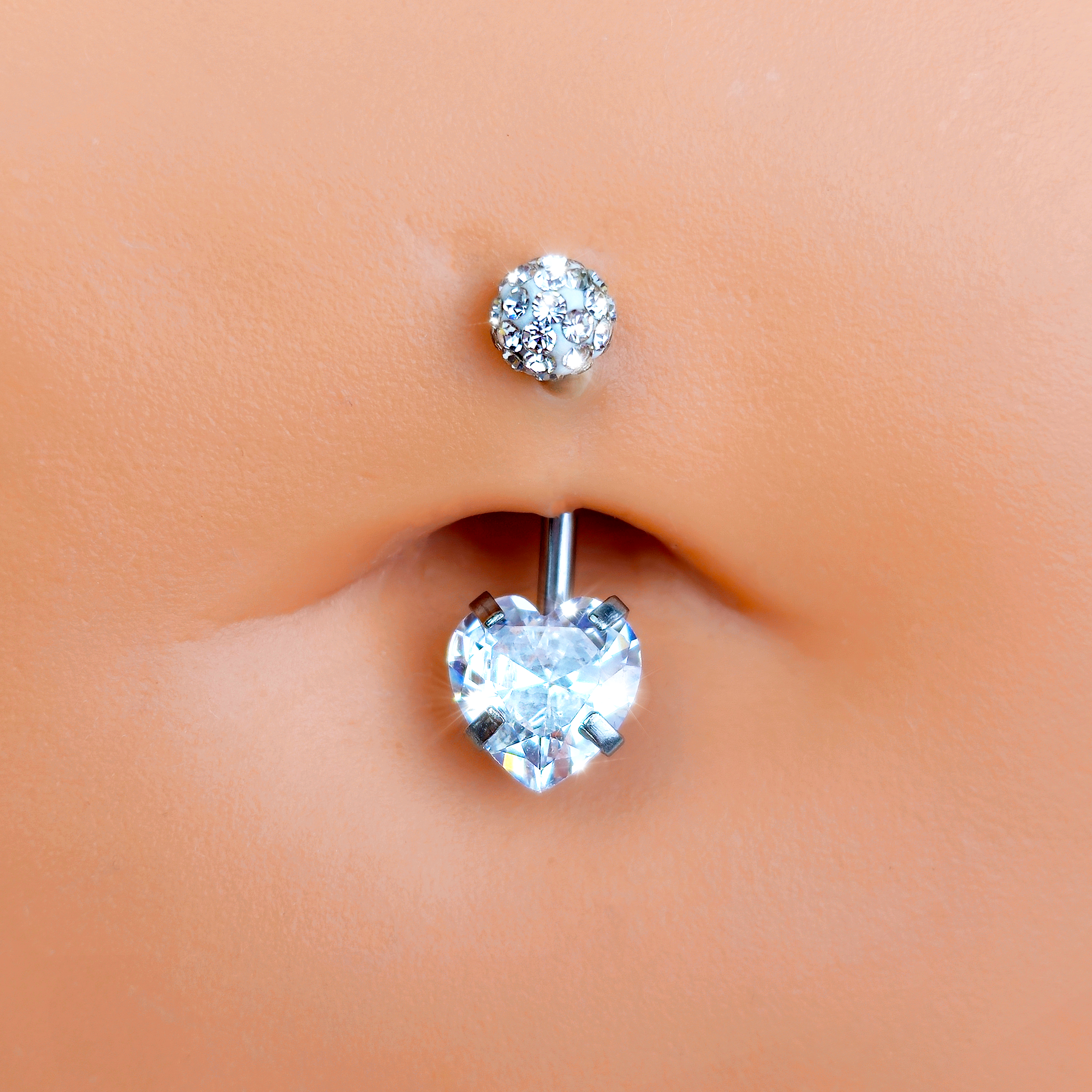 Clear CZ Gem Disco Ball Heart Belly Ring