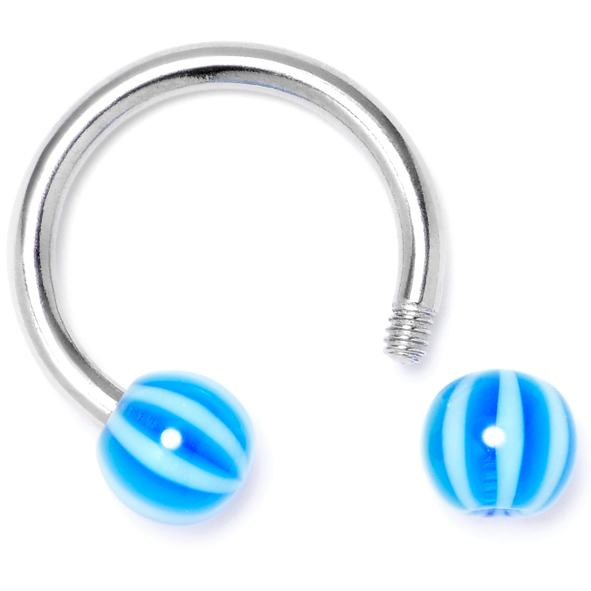 14 Gauge 7/16 Beach Ball Blue Stripe Horseshoe Circular Barbell