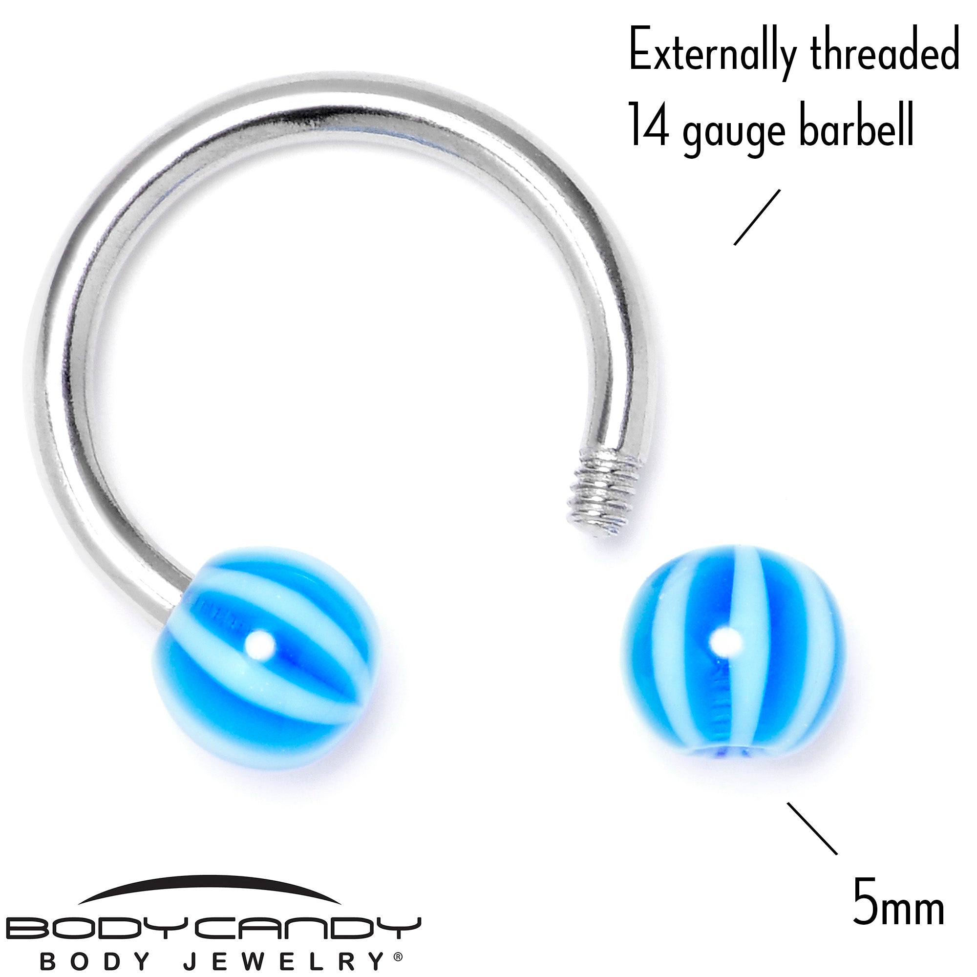 14 Gauge 7/16 Beach Ball Blue Stripe Horseshoe Circular Barbell