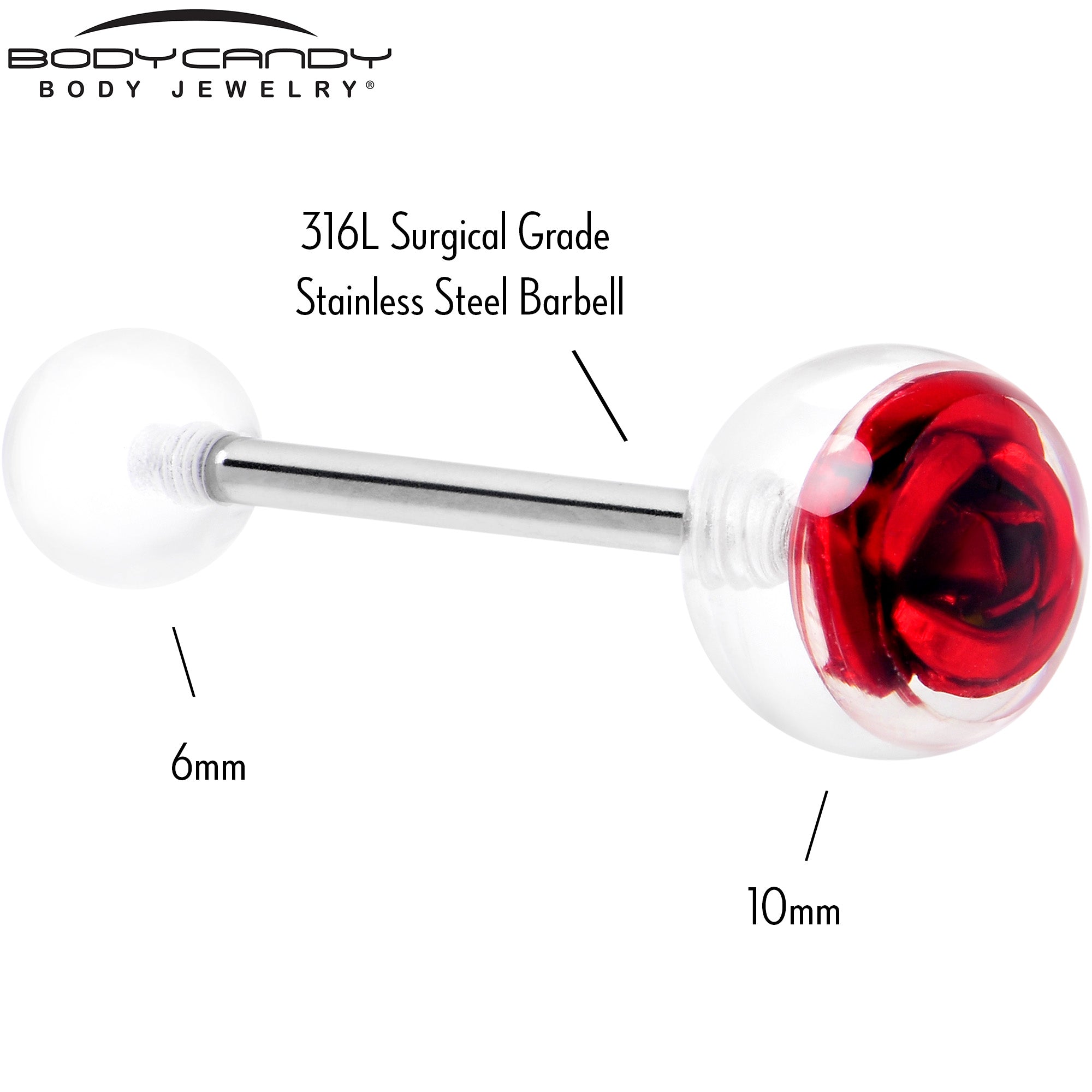 Bubble Rose Red Barbell Tongue Ring