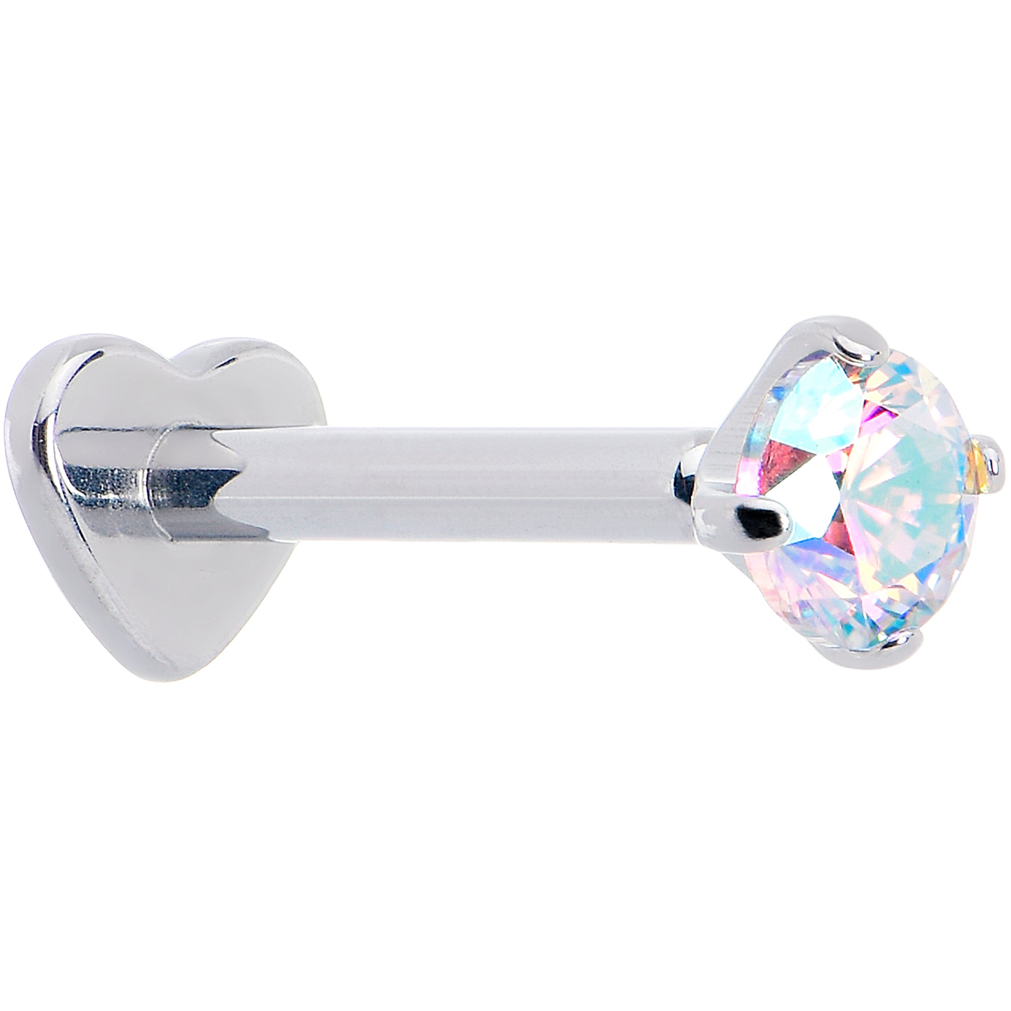 16 Gauge 5/16 Aurora CZ Gem ASTM F-136 Implant Grade Titanium Heart End Labret Tragus