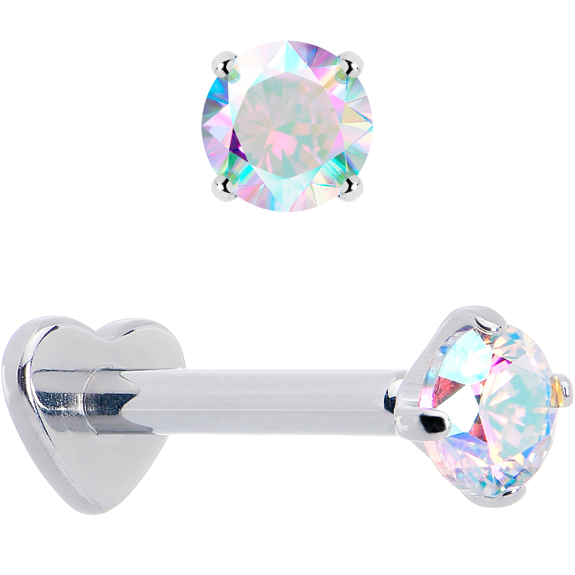 16 Gauge 5/16 Aurora CZ Gem ASTM F-136 Implant Grade Titanium Heart End Labret Tragus