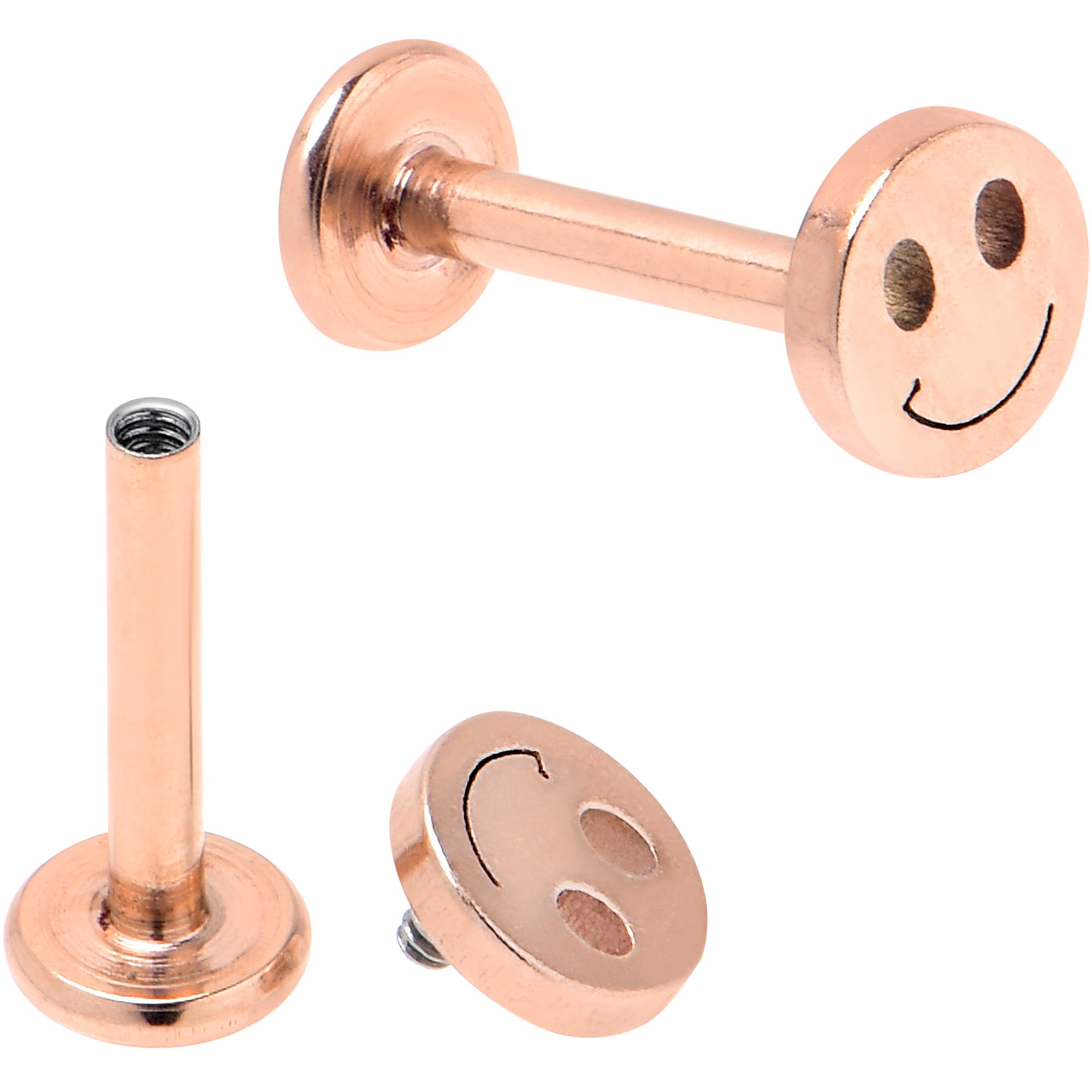 16 Gauge 5/16 Rose Gold Tone Smiling Face Broken Heart Labret Set of 4