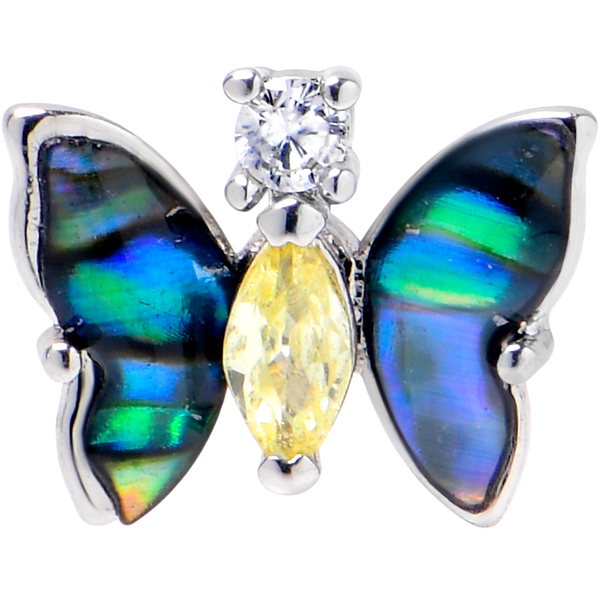 16 Gauge 1/4 Clear Yellow Gem Dark Butterfly Cartilage Tragus Earring