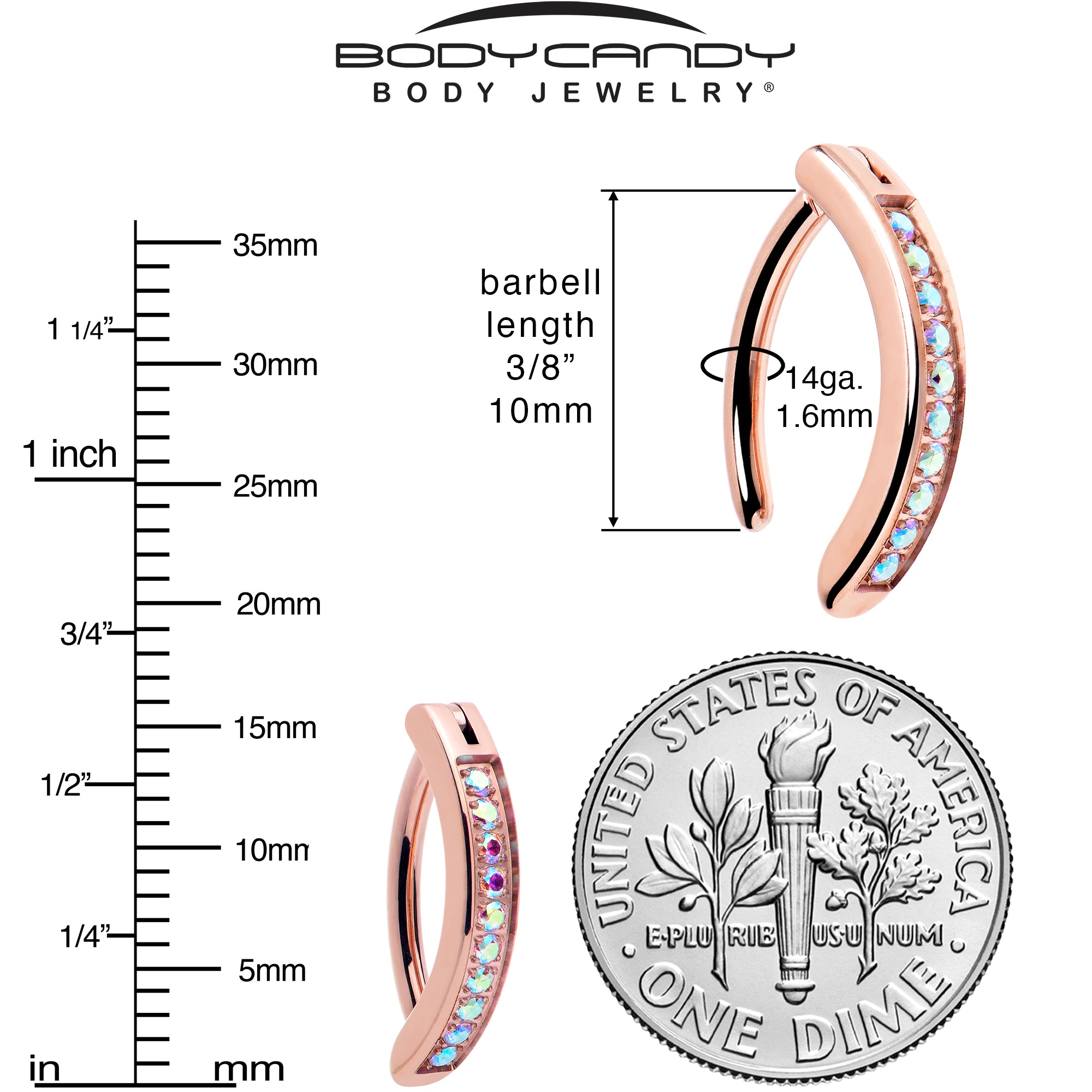 14 Gauge 3/8  Rose Implant Grade Titanium CZ Paved Hinged Hoop Belly Ring