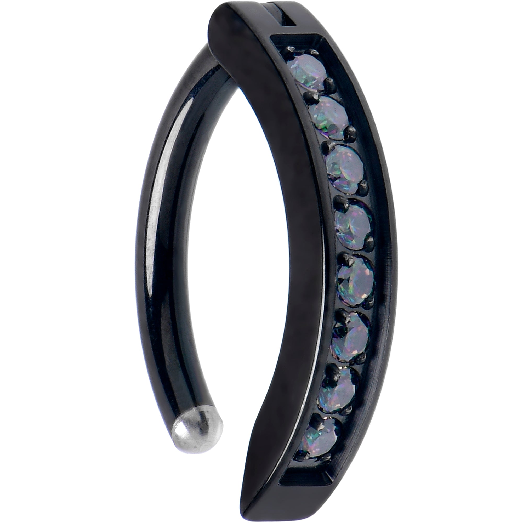 14 Gauge 3/8  Black Implant Grade Titanium CZ Paved Hinged Hoop Belly Ring