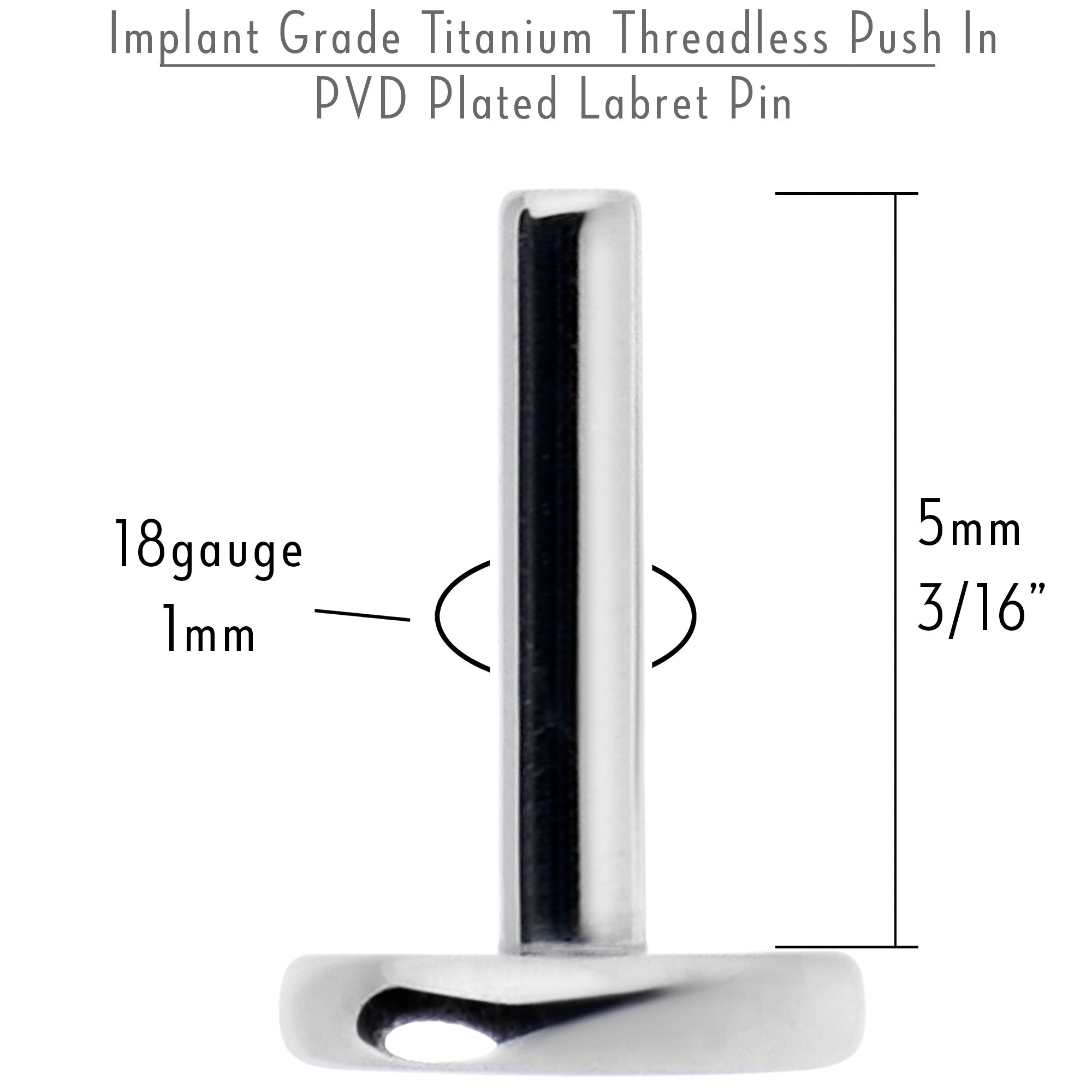 18 Gauge 5mm ASTM F-136 Implant Grade Titanium Threadless Post Only Labret