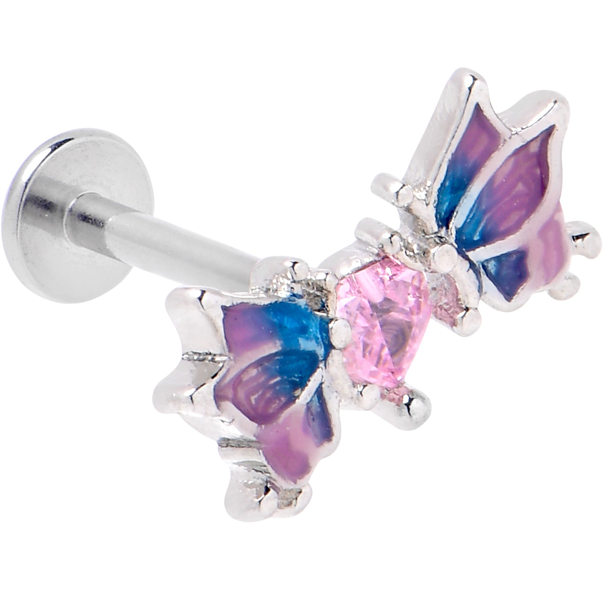 16 Gauge 5/16 Pink CZ Gem Heart Butterfly Labret Monroe Tragus