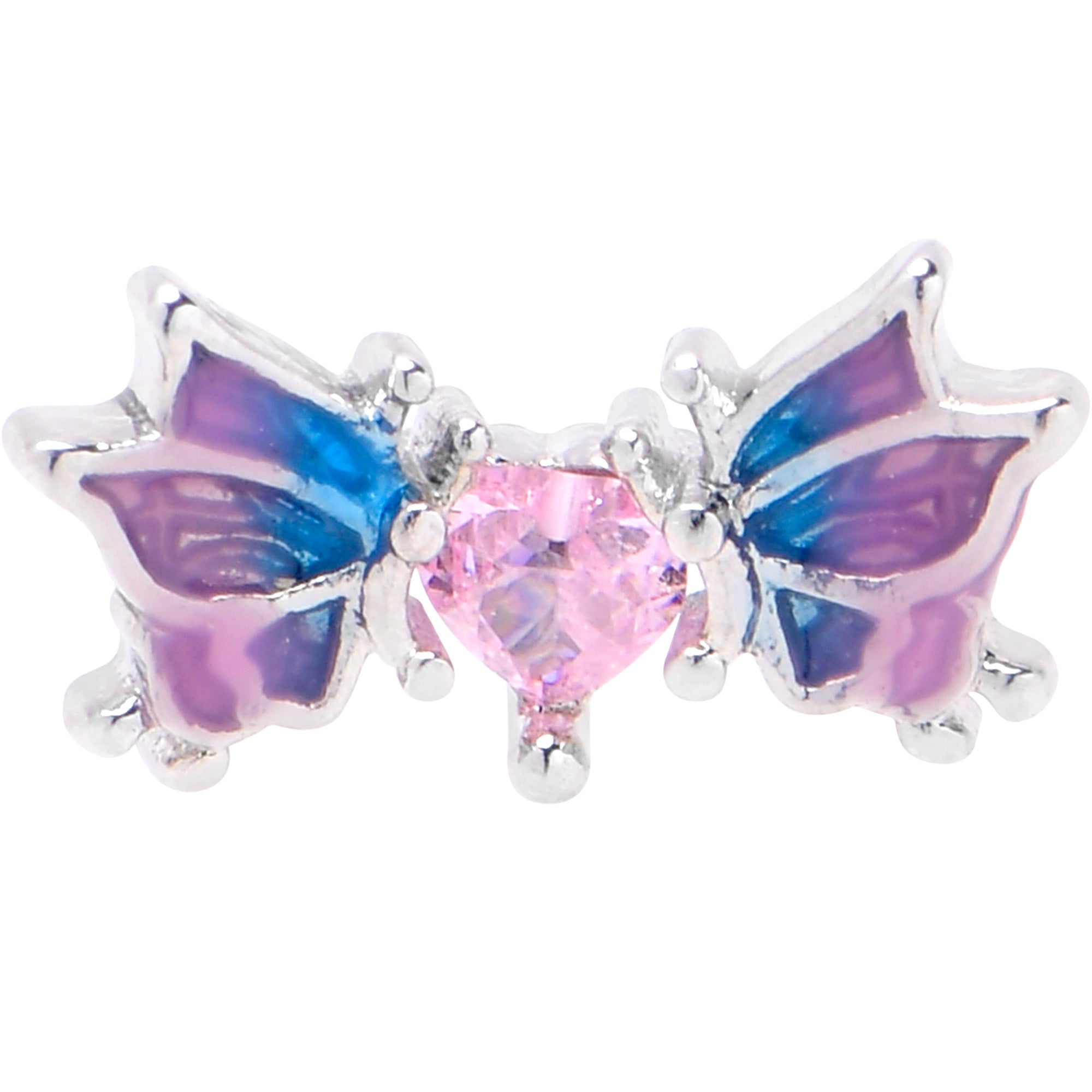 16 Gauge 5/16 Pink CZ Gem Heart Butterfly Labret Monroe Tragus