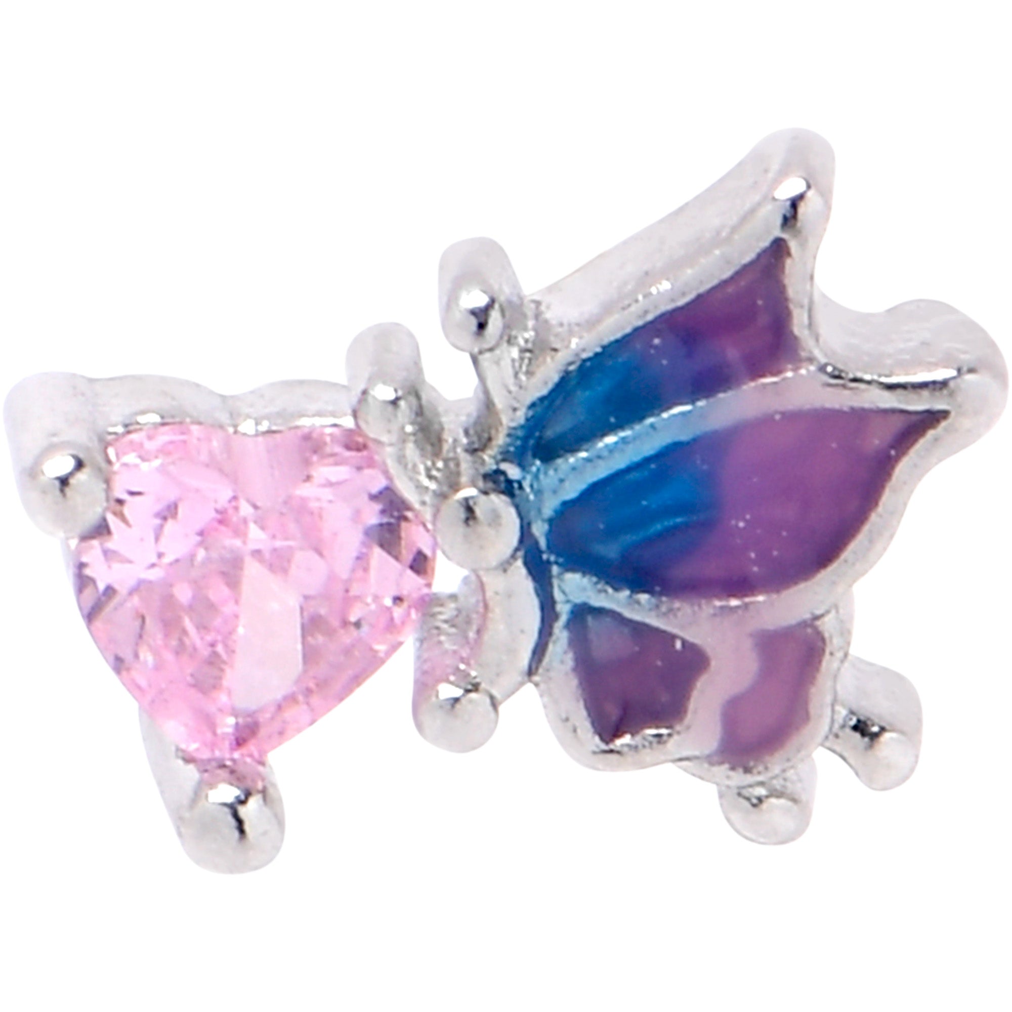 20 Gauge 1/4 Pink CZ Gem Heart Butterfly L Shape Nose Ring