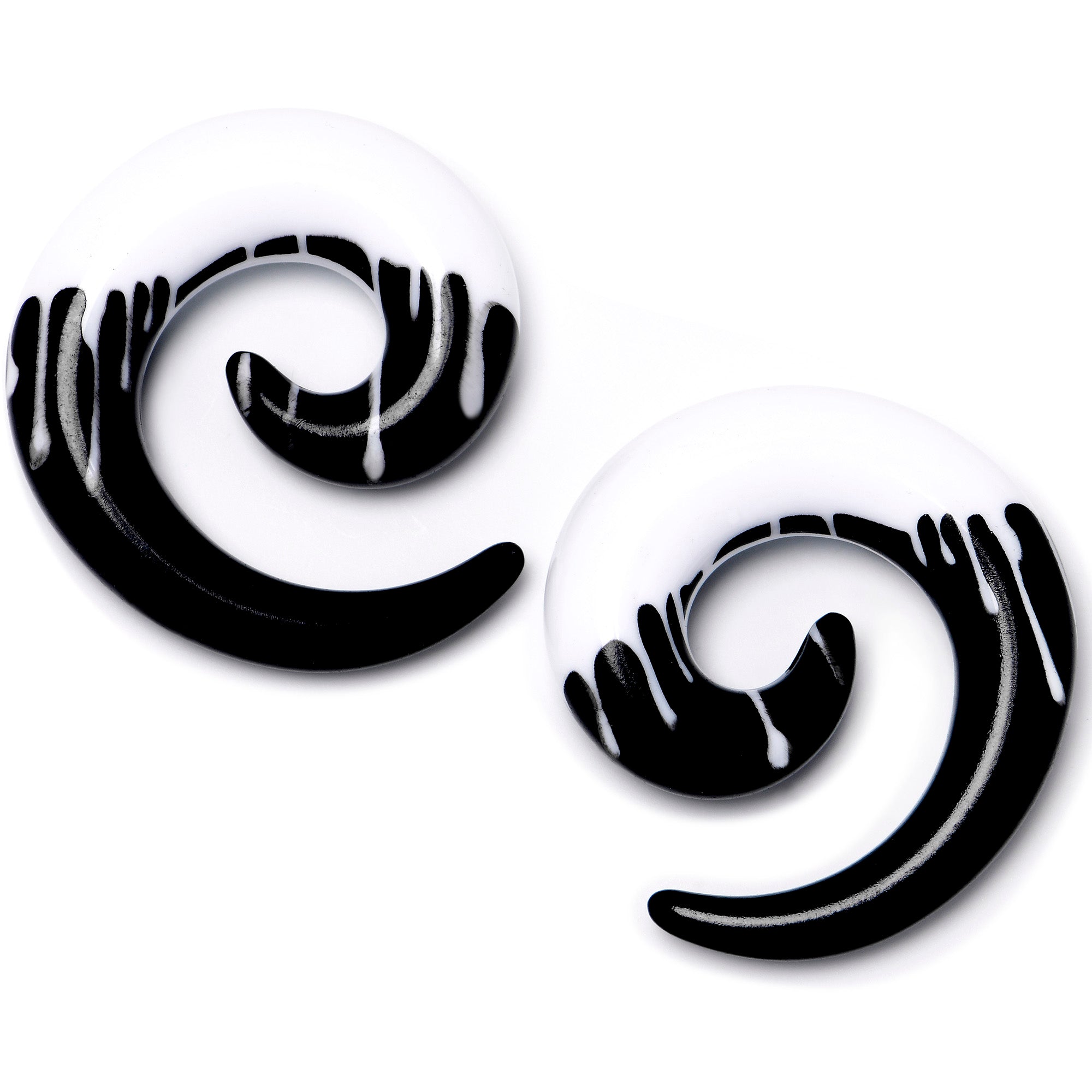 0 Gauge Black White Reverse Drip Acrylic Spiral Taper Set