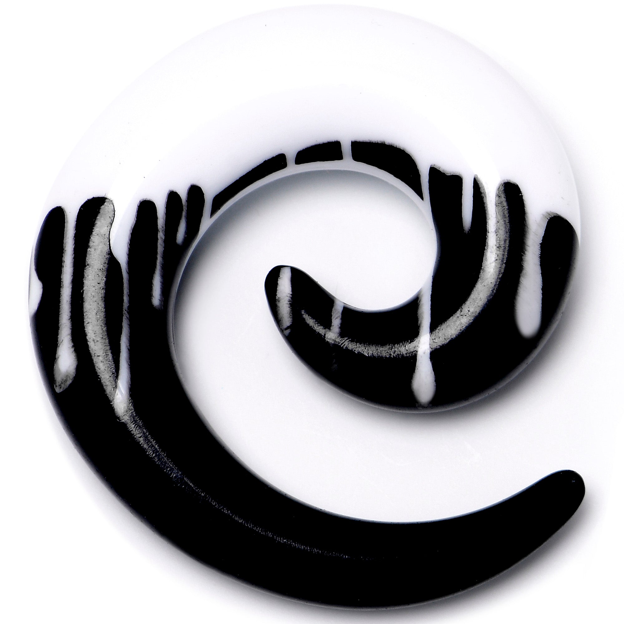 0 Gauge Black White Reverse Drip Acrylic Spiral Taper Set