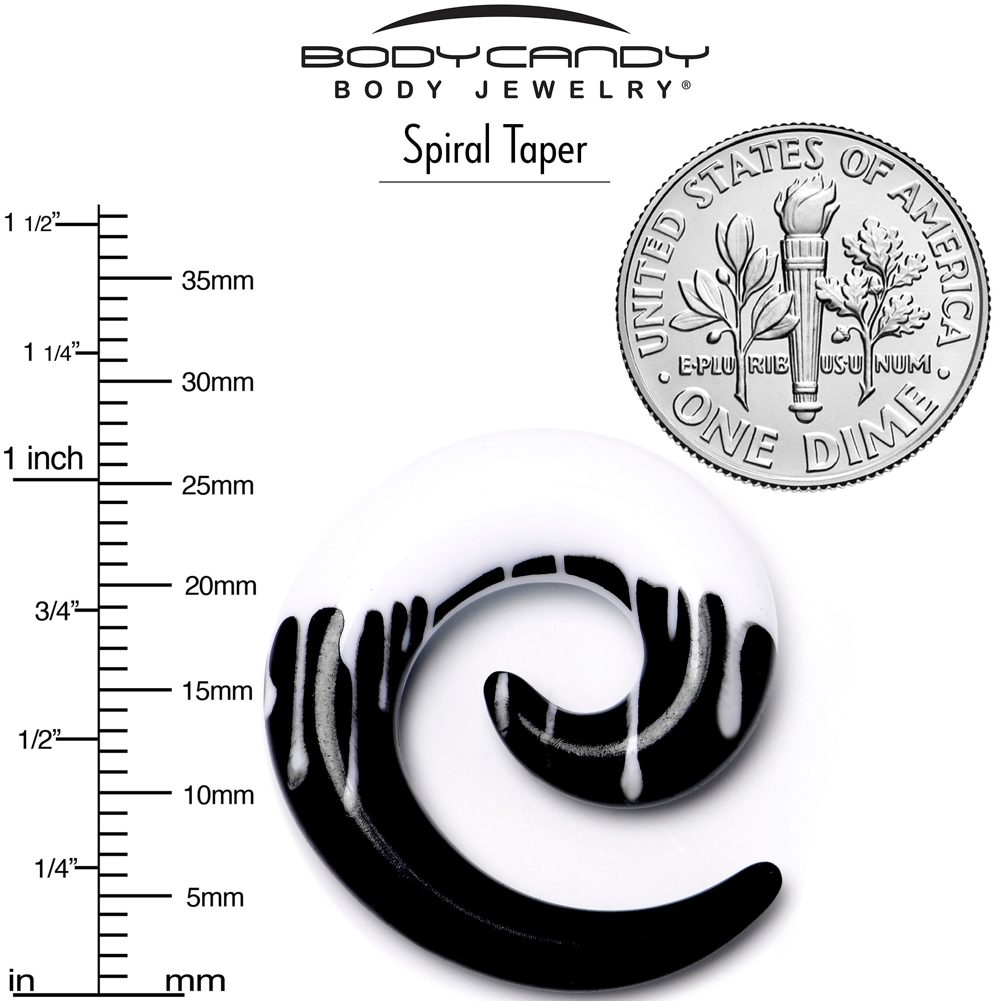 0 Gauge Black White Reverse Drip Acrylic Spiral Taper Set