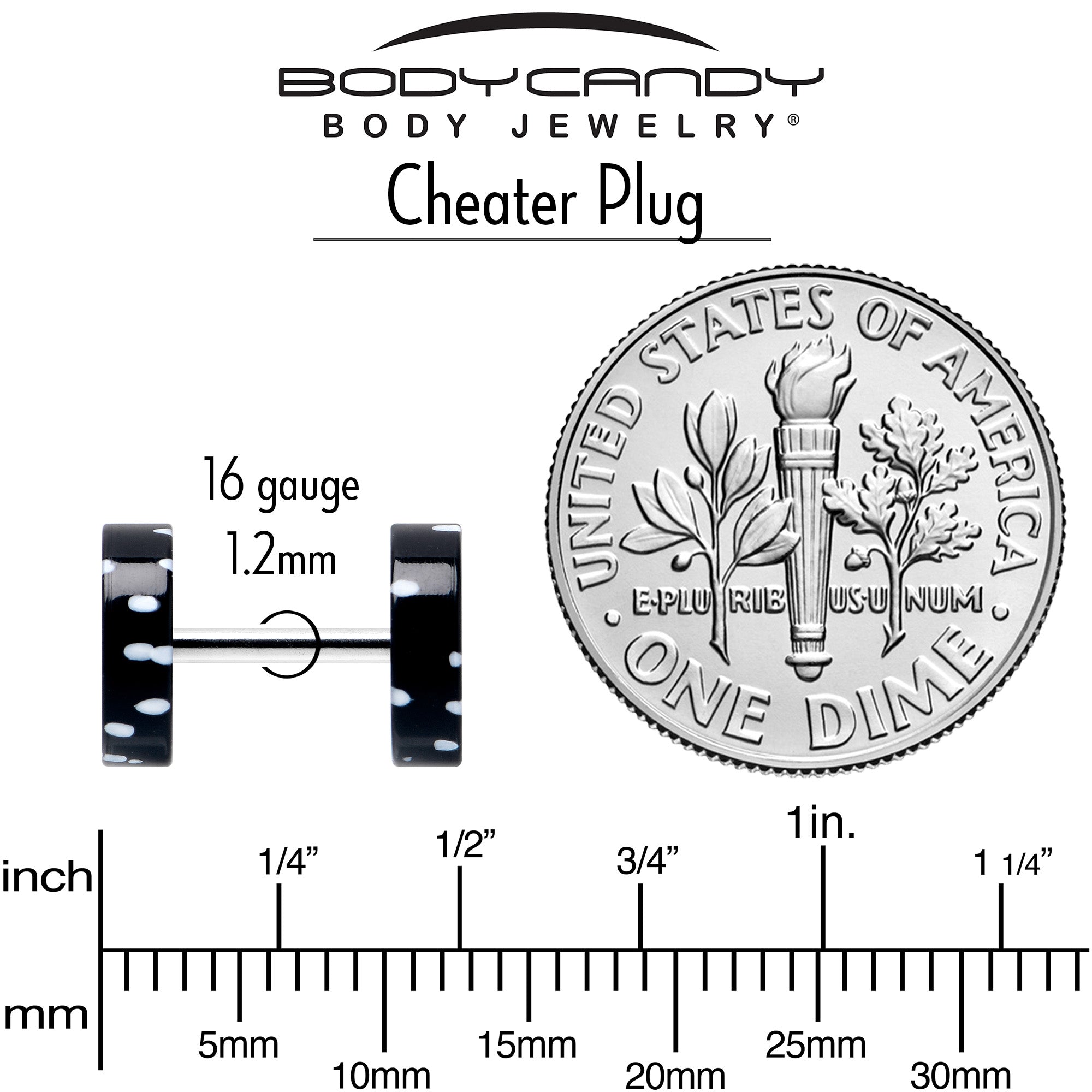 16 Gauge Black Acrylic Polka Dots White Cheater Plug Set