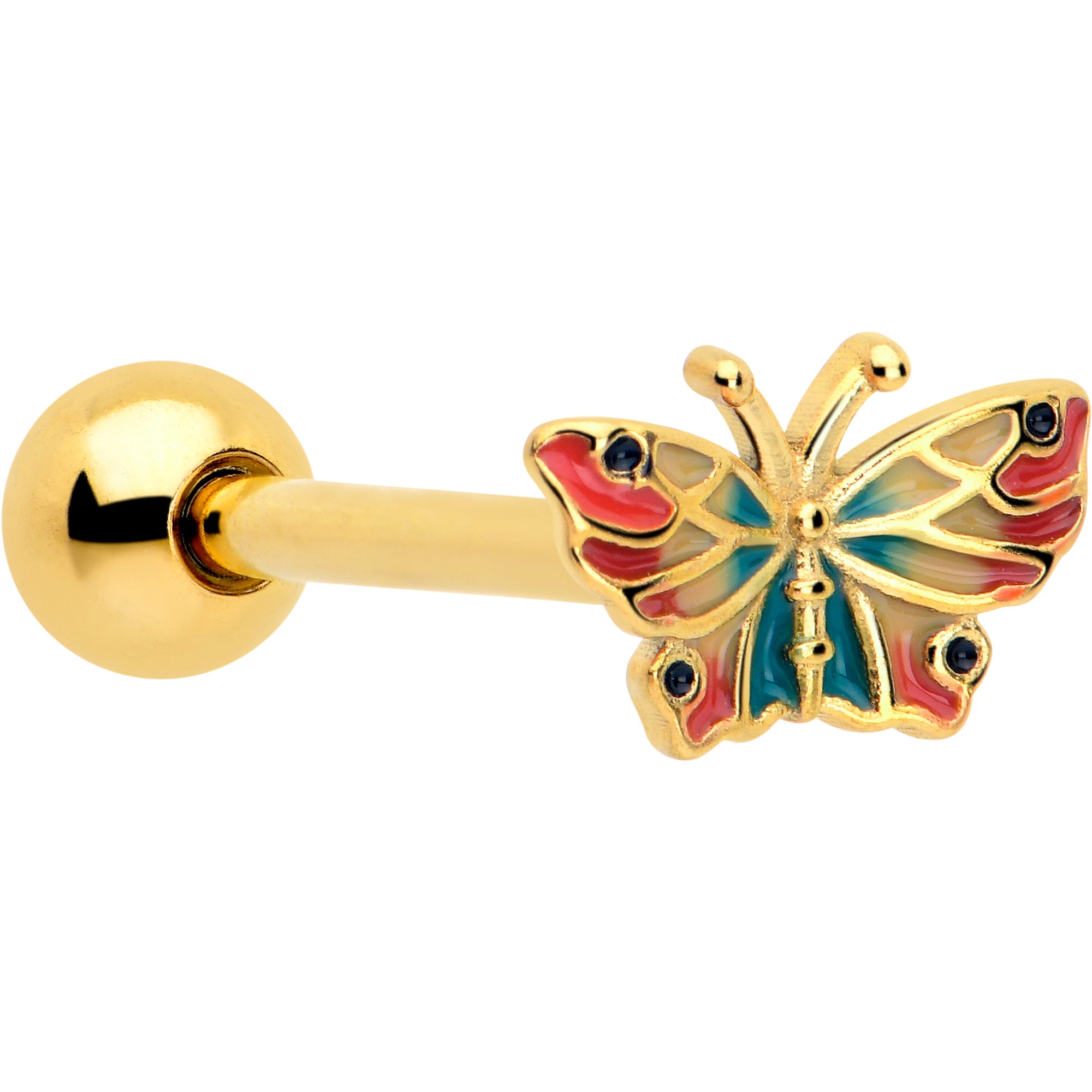 Gold Tone Sunrise Butterfly Barbell Tongue Ring