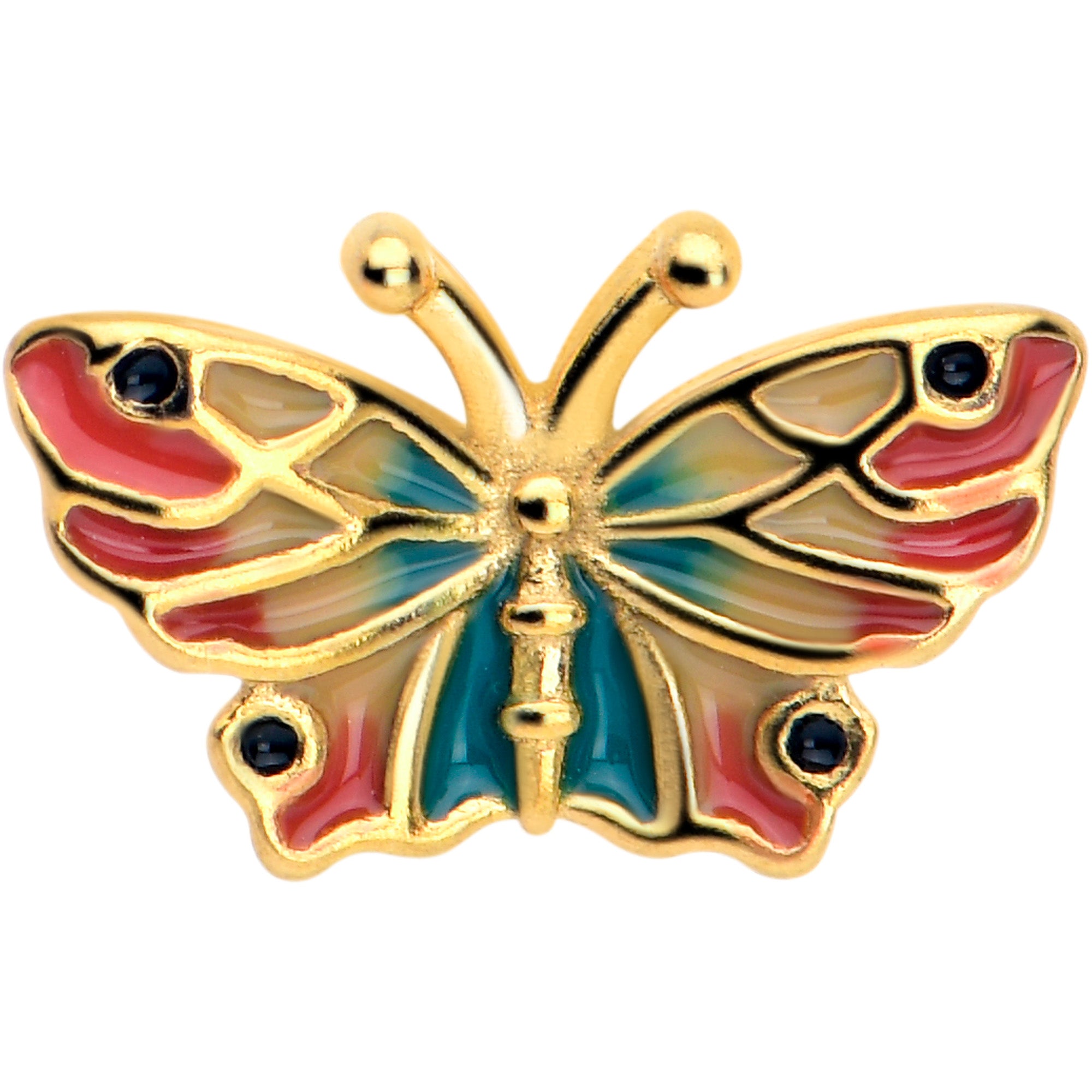 Butterfly sunrise barbell tongue ring in gold tone