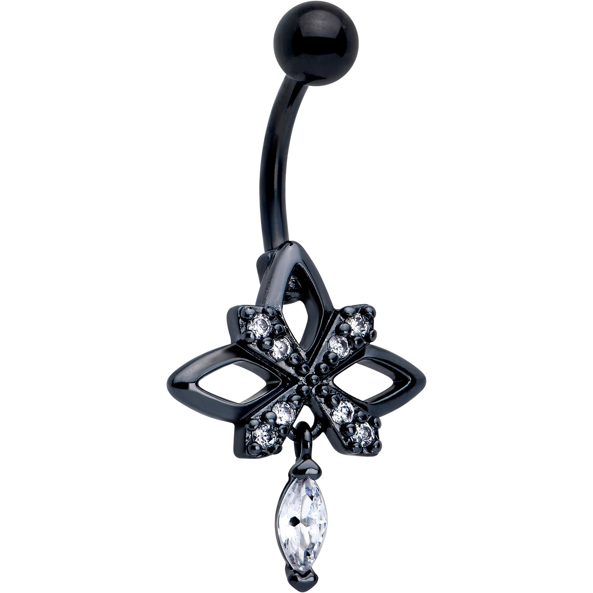 Clear CZ Gem Black Gothic Star Dangle Belly Ring