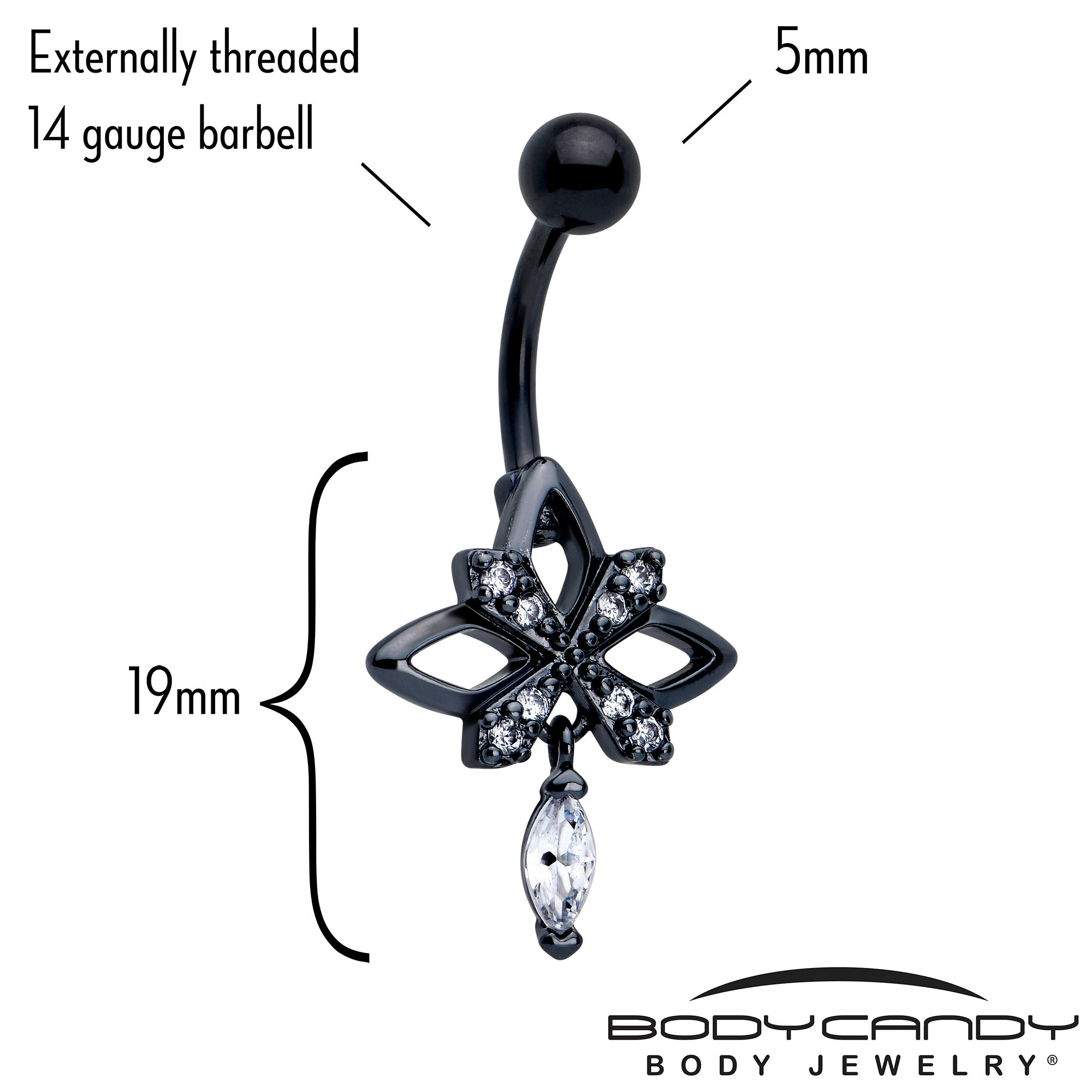 Clear CZ Gem Black Gothic Star Dangle Belly Ring