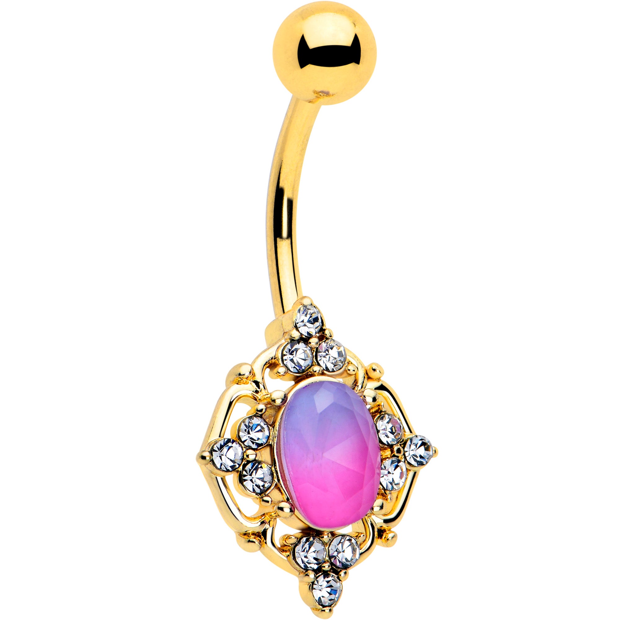 Pink Tourmaline Gold Tone Wondrous Glam Belly Ring