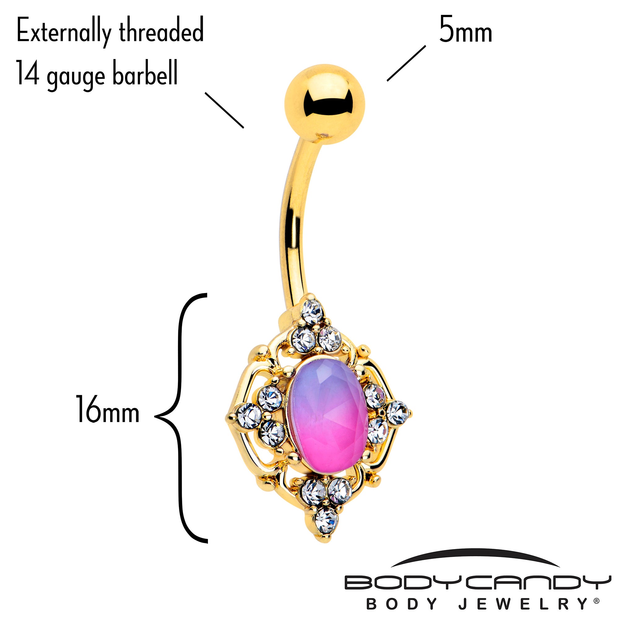 Pink Tourmaline Belly Ring with Gold Tone Finish