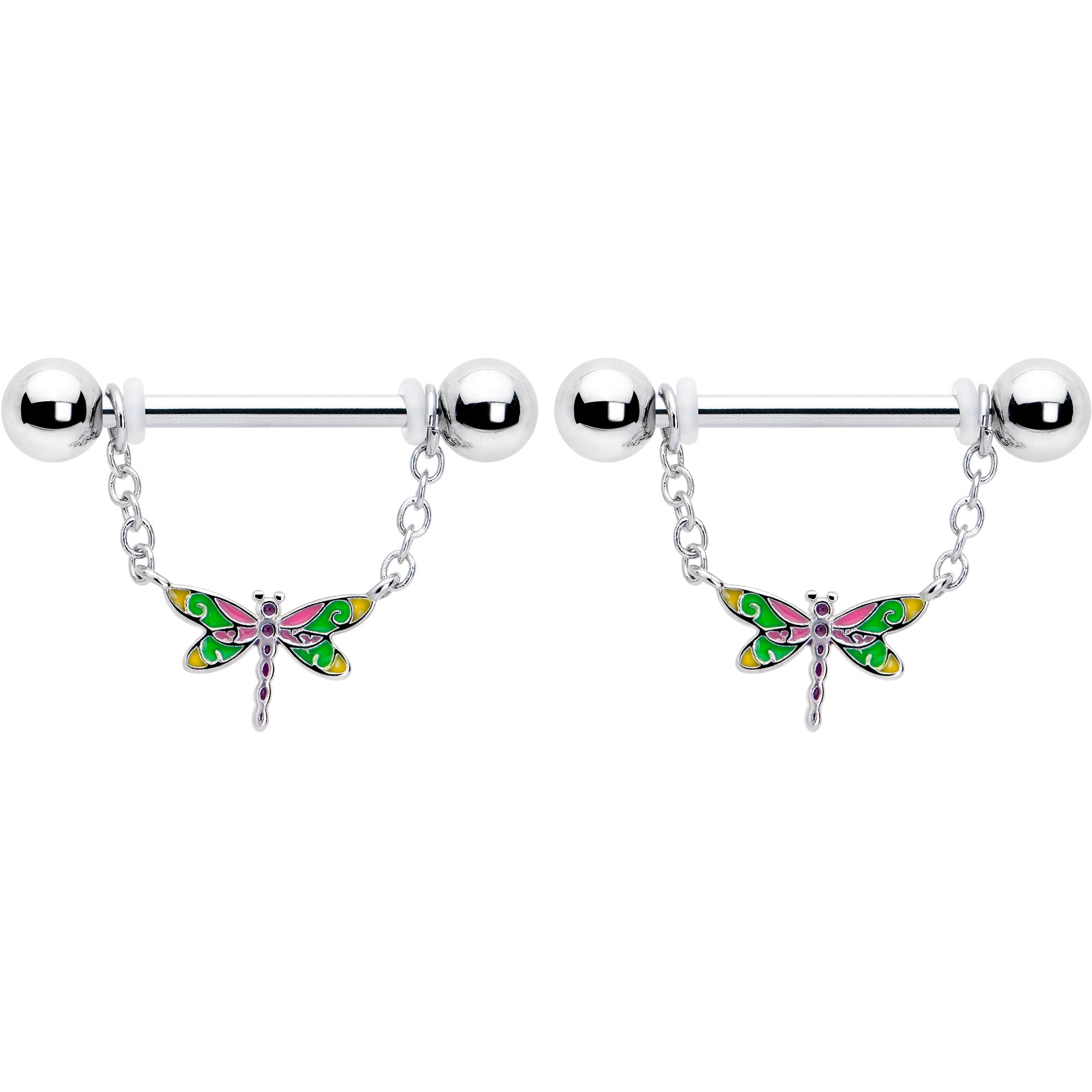 14 gauge dragonfly dangle nipple ring set