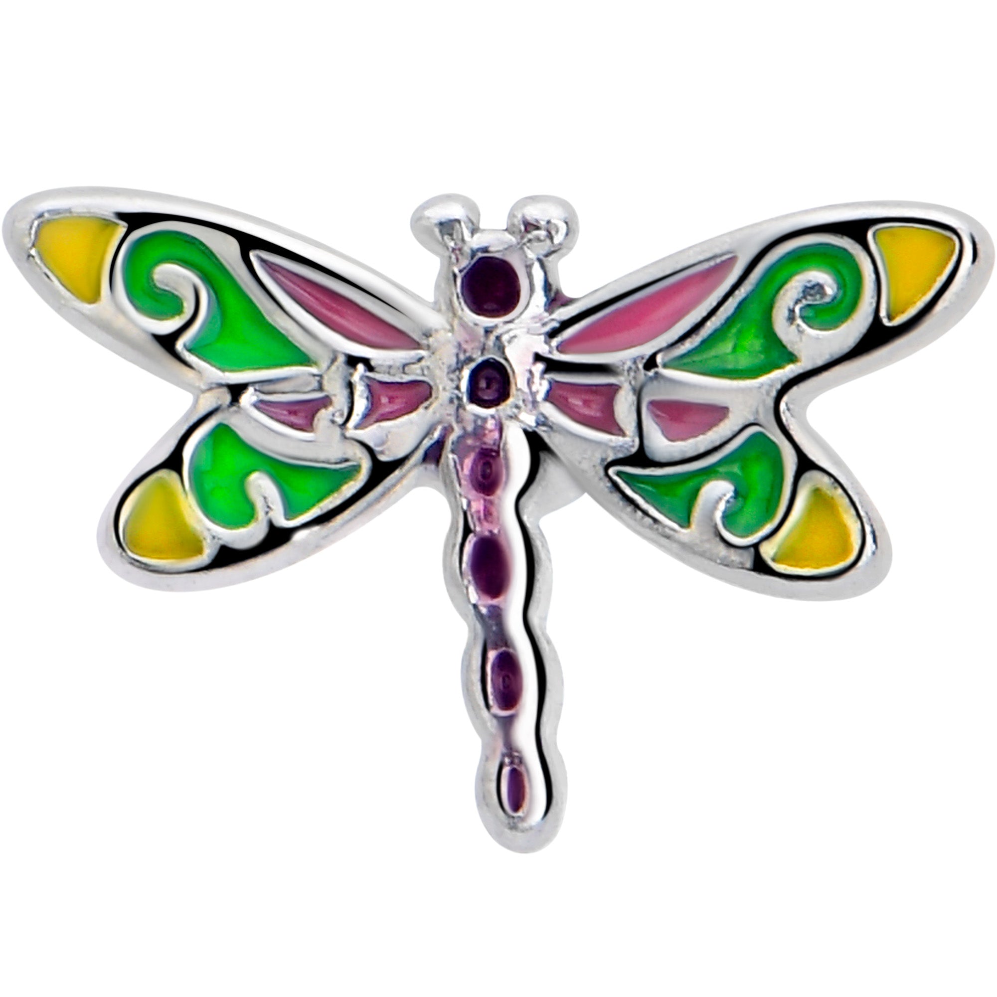 Colorful dragonfly flatback earring 16 gauge 1/4 size