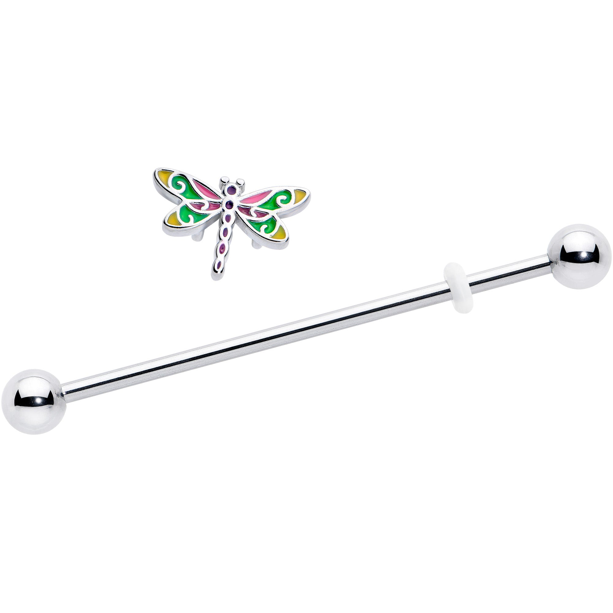 14 Gauge Dragonfly Industrial Barbell in Vibrant Colors - 38mm